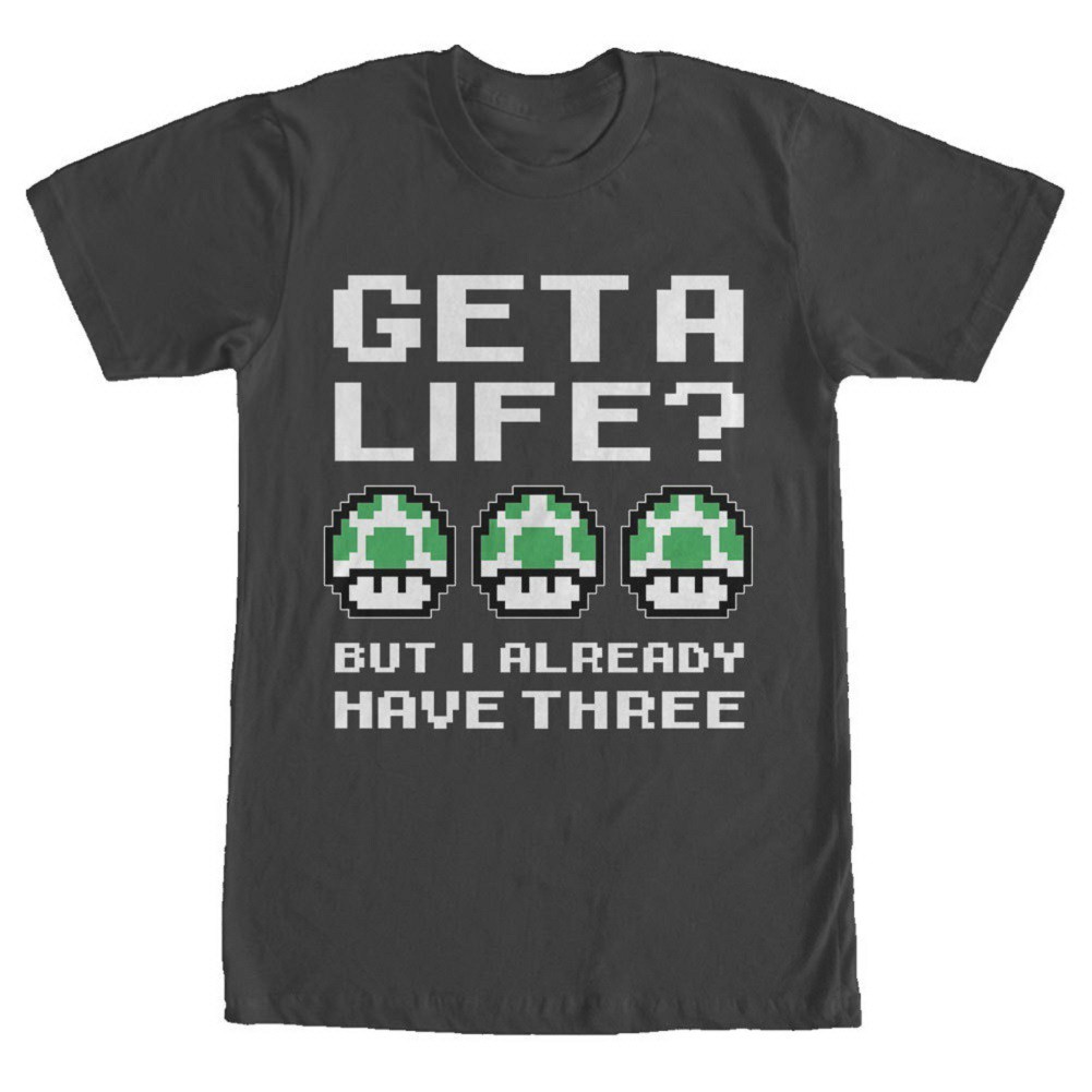 Nintendo Mario Get A Life Mushrooms Tshirt, Black