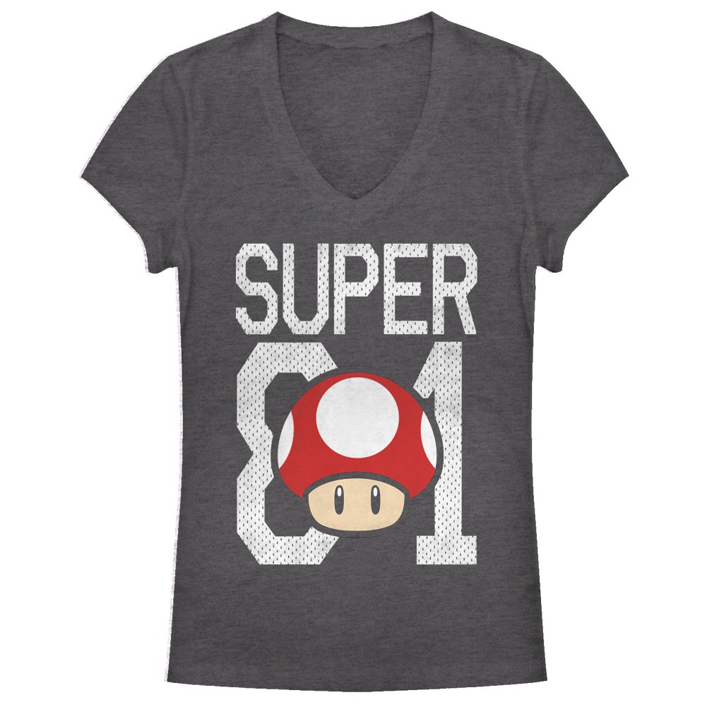 Nintendo Mario Super 81 Mushroom Gray Juniors T-Shirt, Grey