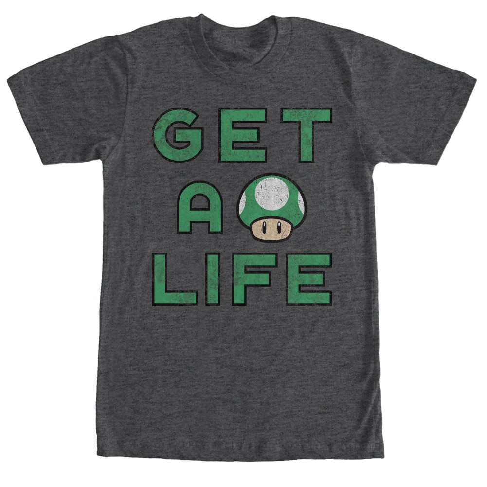 Nintendo Mario Get A Life Gray T-Shirt, Grey