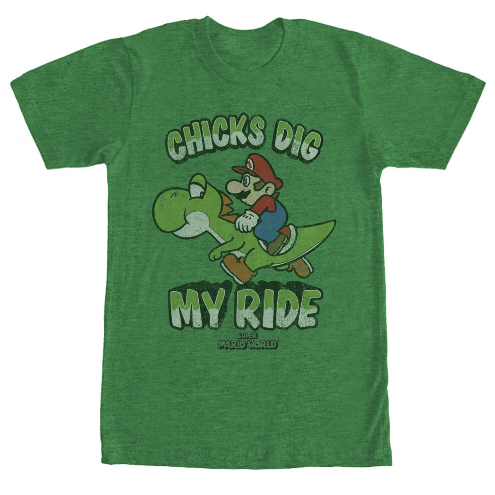 Nintendo Mario Chicks Dig My Ride Green T-Shirt, Green