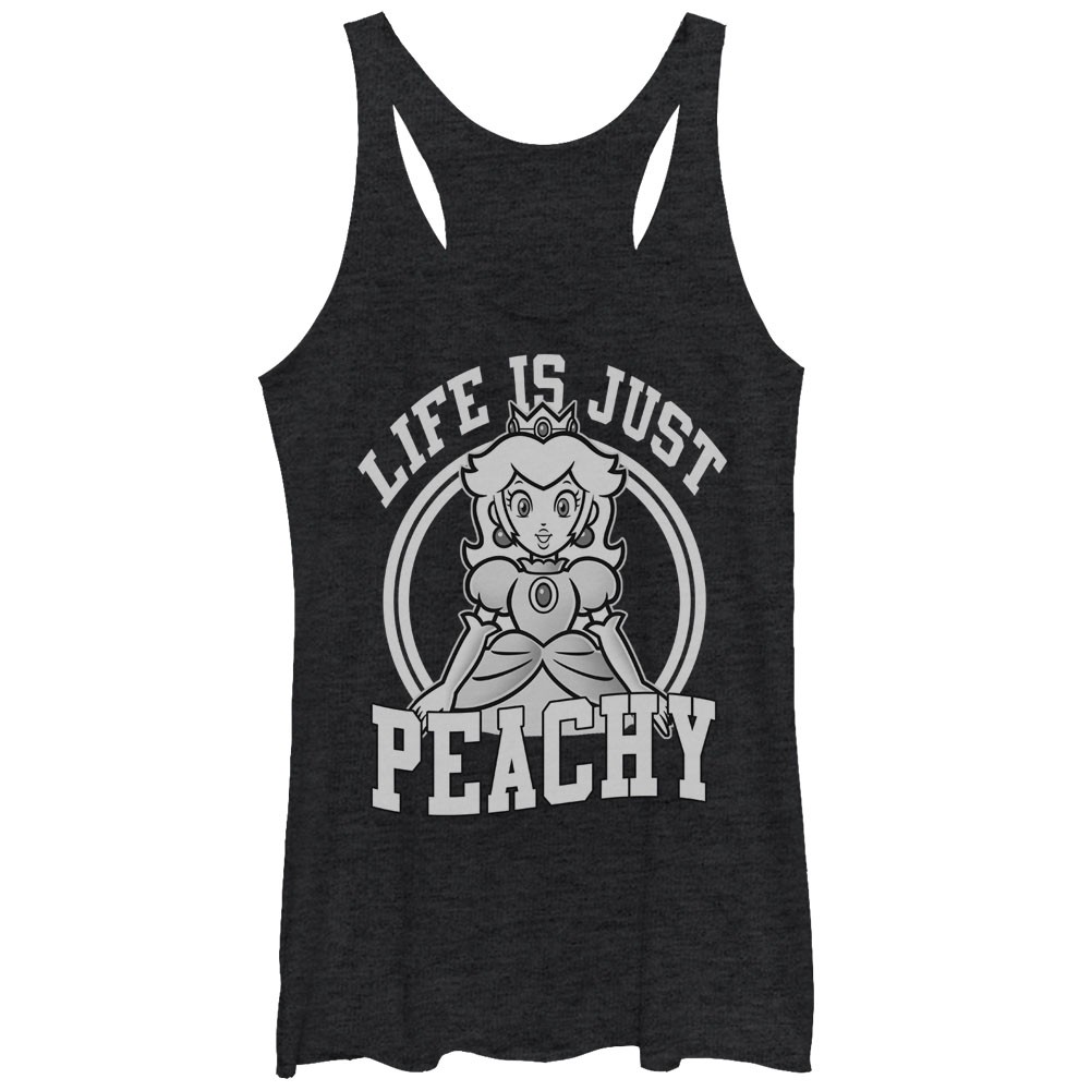 Nintendo Mario Life Is Peachy Black Juniors Tank Top, Black