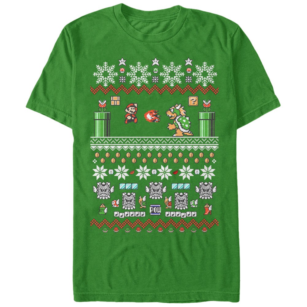 Nintendo Mario Bit Xmas Stack Green T-Shirt, Green