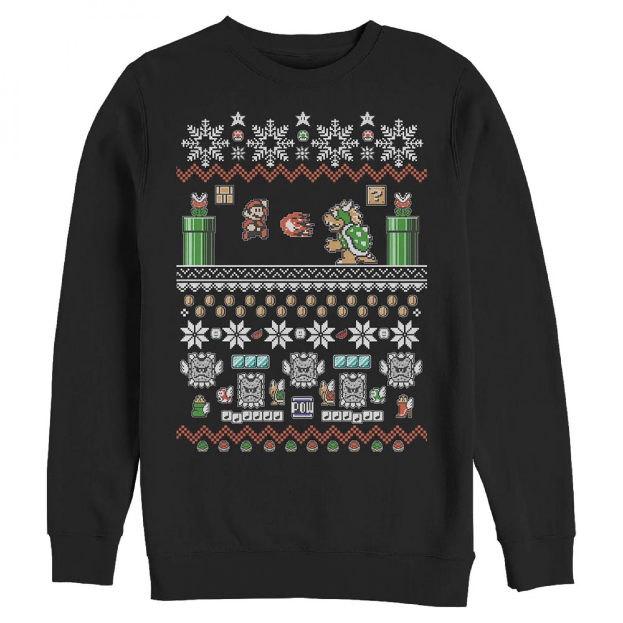 Nintendo Super Mario Bros. Black Ugly Christmas Sweatshirt, Black