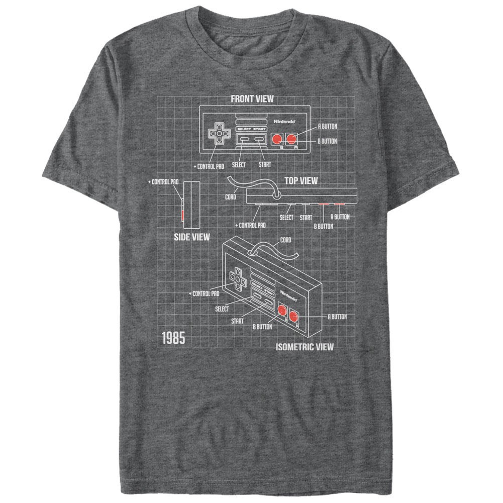 Nintendo NES Schematic Gray T-Shirt, Grey