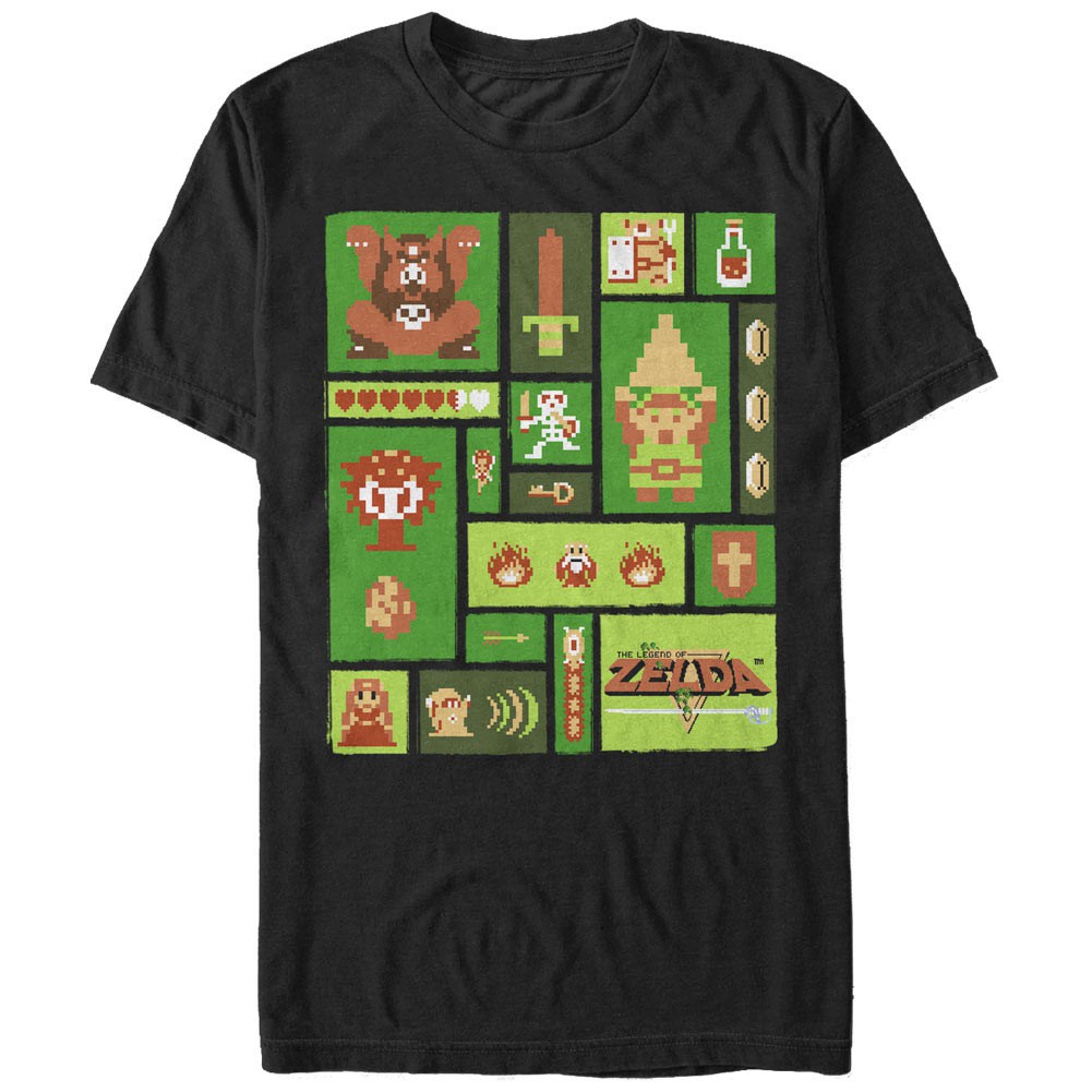 Nintendo Pixel Collage Black T-Shirt, Black
