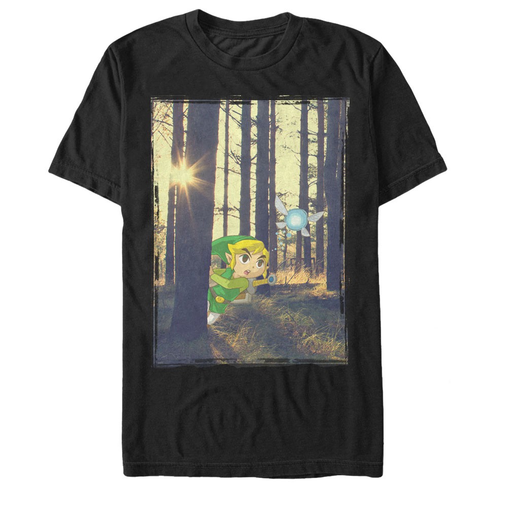 Nintendo Legend of Zelda Forest Link Black T-Shirt, Black