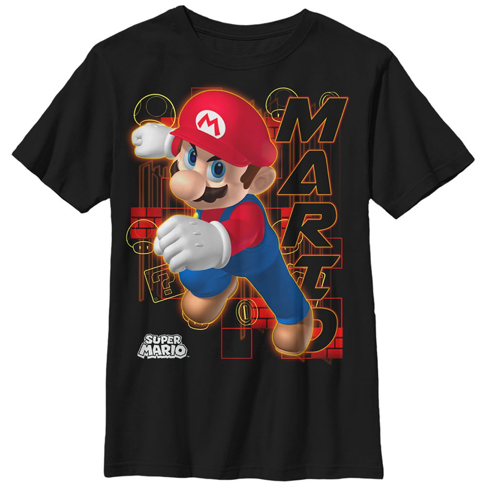 Nintendo Mario Candy Red Black Unisex Youth T-Shirt, Black