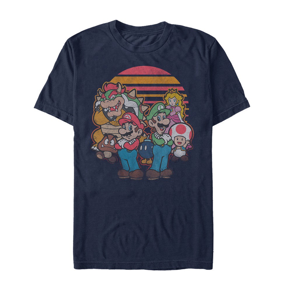 Mario Sunset Cast Men's Blue T-Shirt, Blue