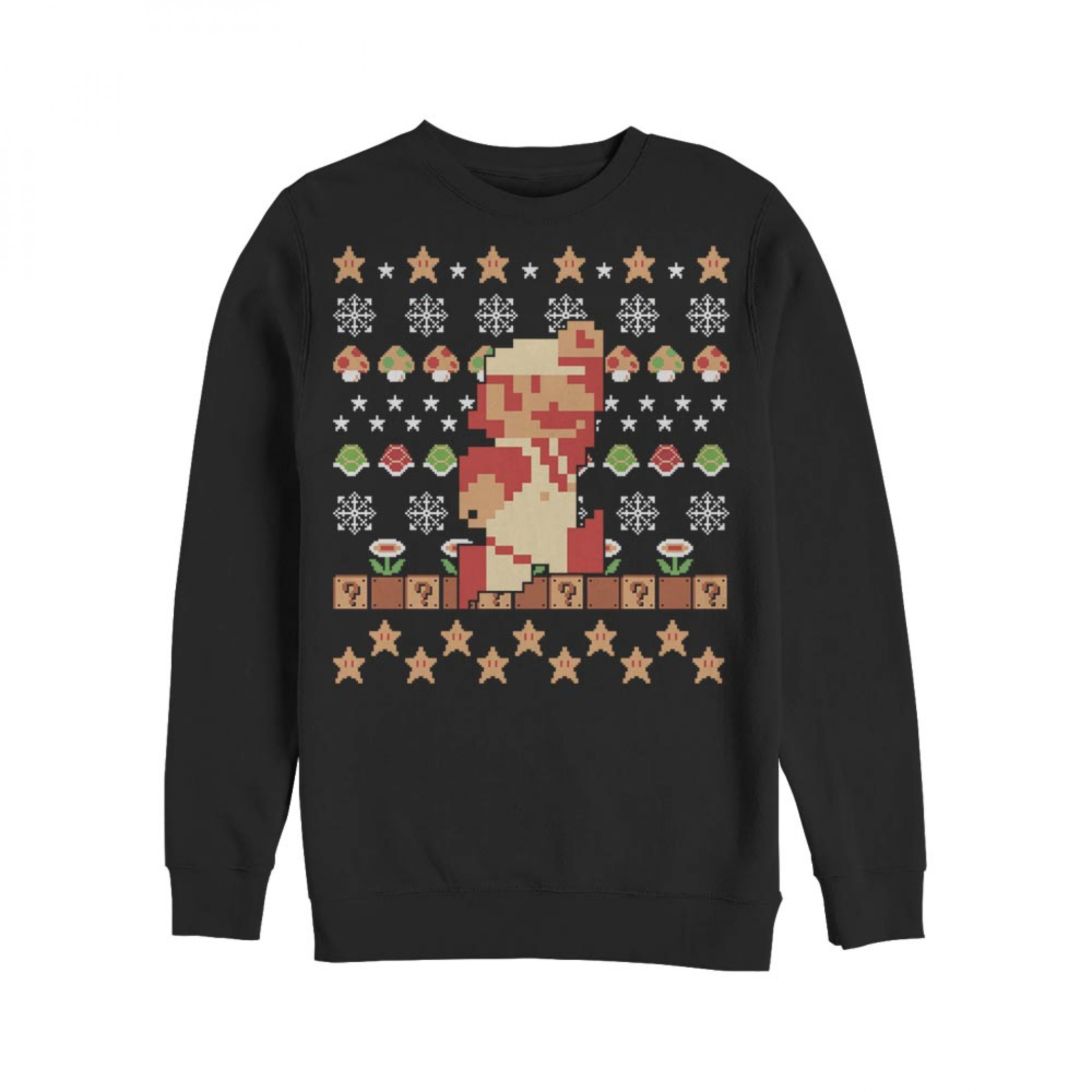 Nintendo Super Mario Holiday Pixels Ugly Christmas Sweatshirt, Black