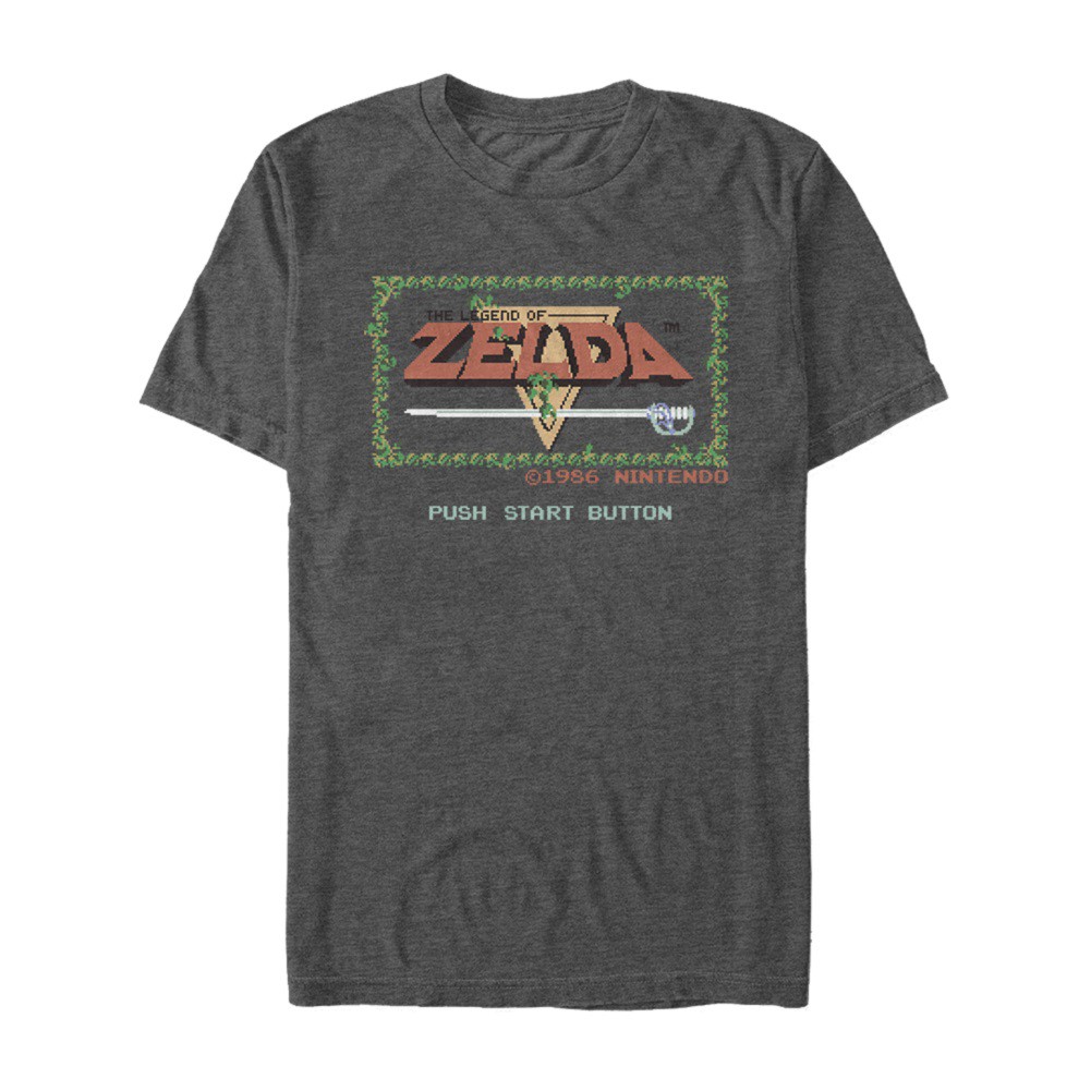 Legend of Zelda Pixelated Start Screen Men's Grey T-Shirt, Grey