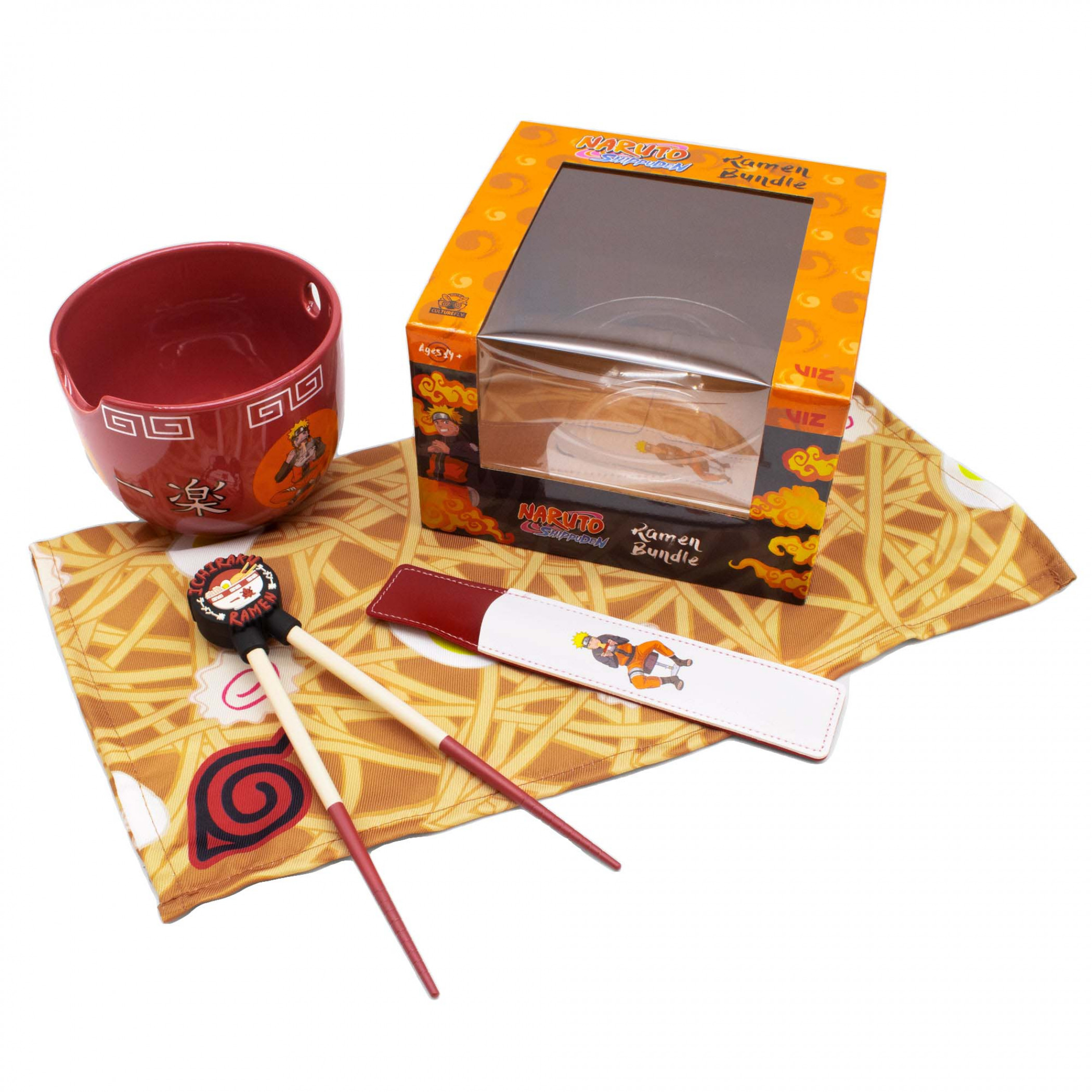 Naruto Shippuden Ramen Bowl Fan Bundle, Red
