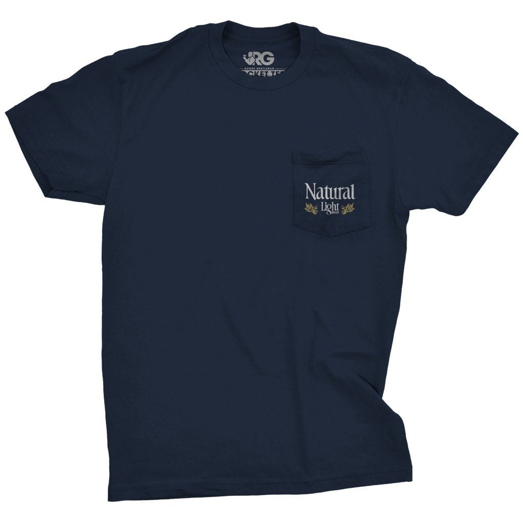 Natural Light Beer Lighthouse Men's Navy Blue Pocket T-Shirt
