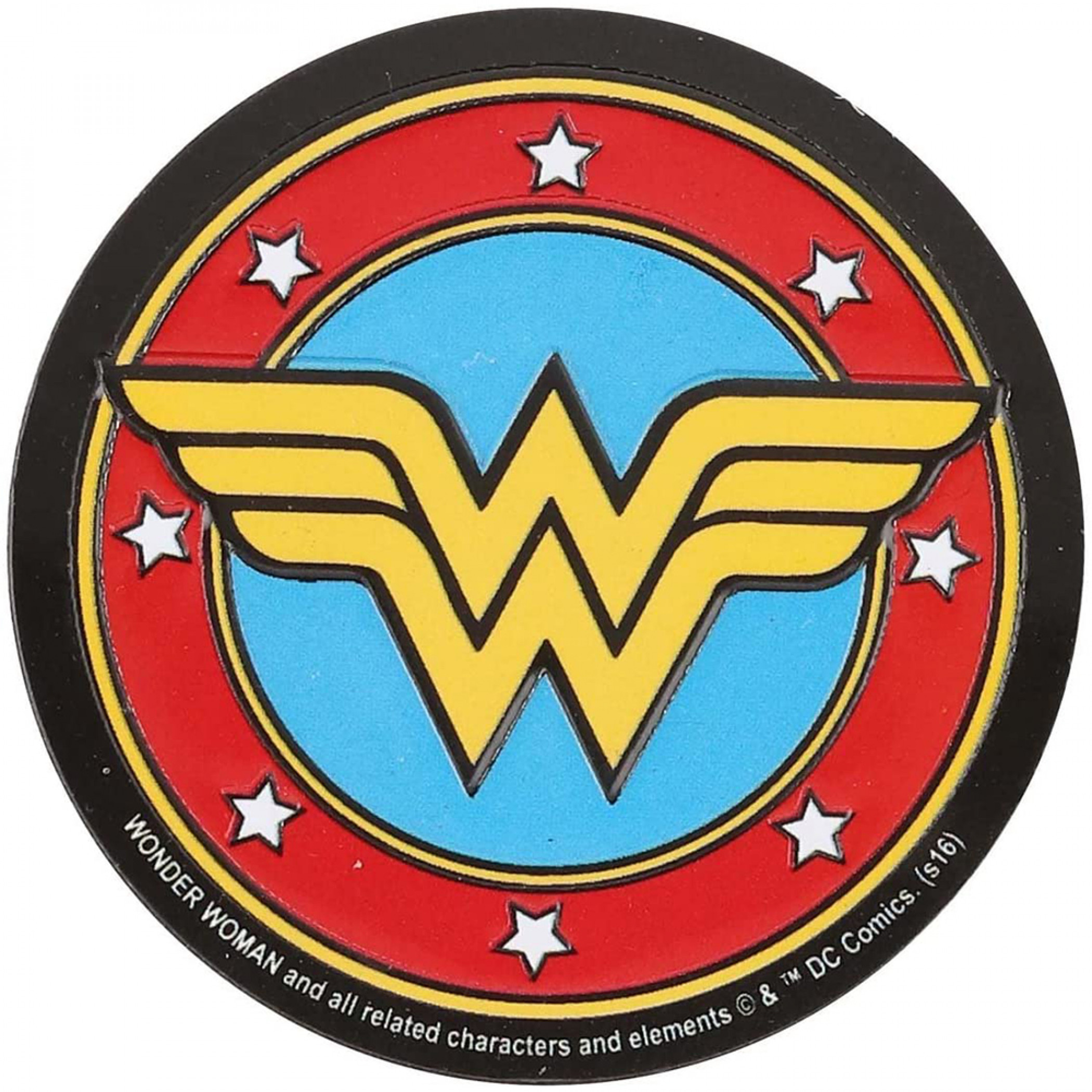 DC Comics Wonder Woman Classic Logo Embossed Tin Magnet, Multi-Color