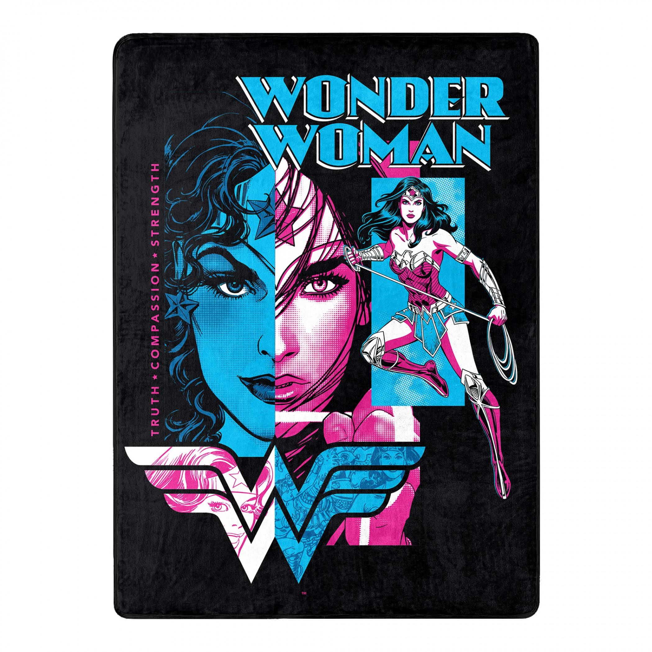 Wonder Woman Truth Compassion Strength 46 X 60 Silk Touch Throw, Black