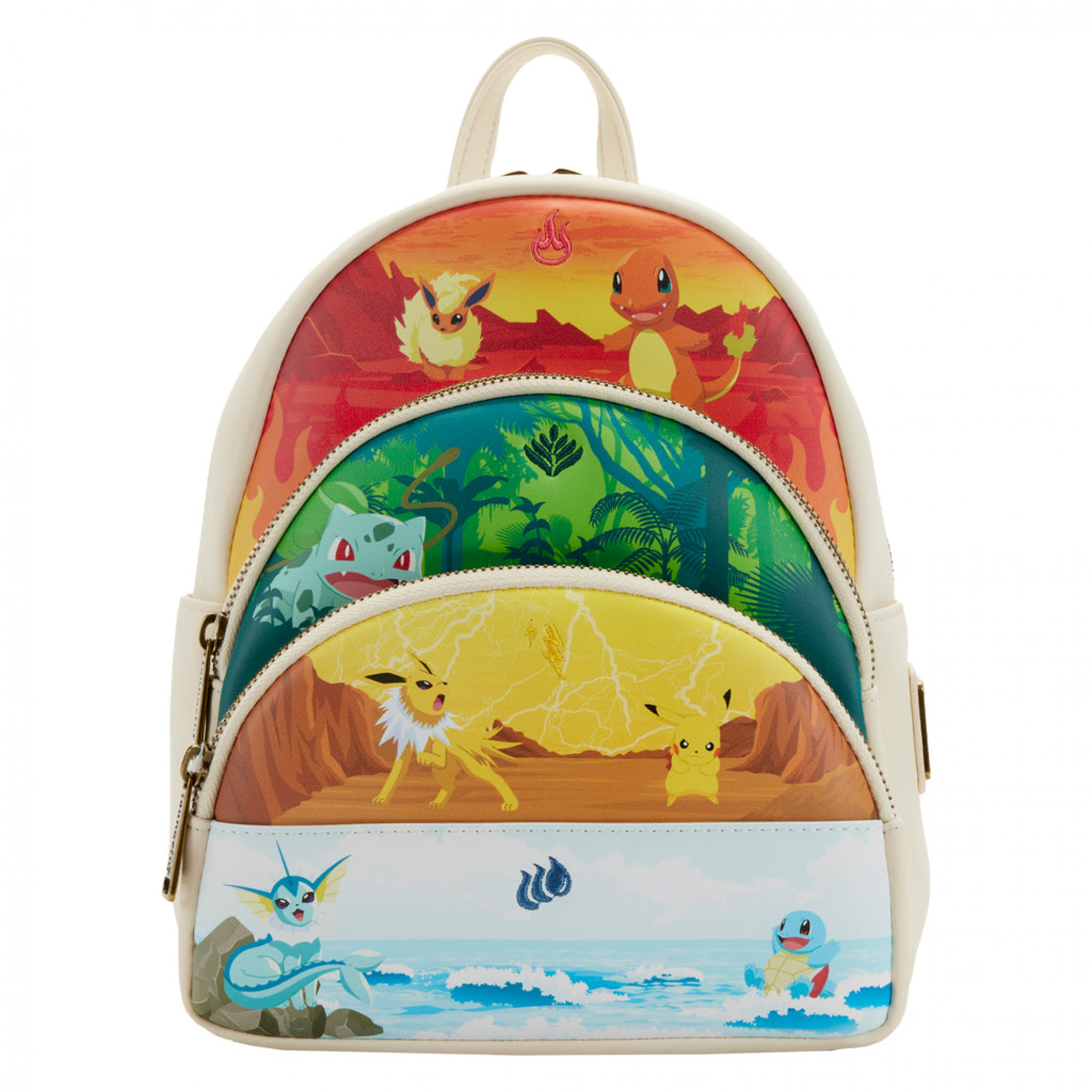Pokemon Elemental Types Triple Pocket Mini Backpack, Multi-Color