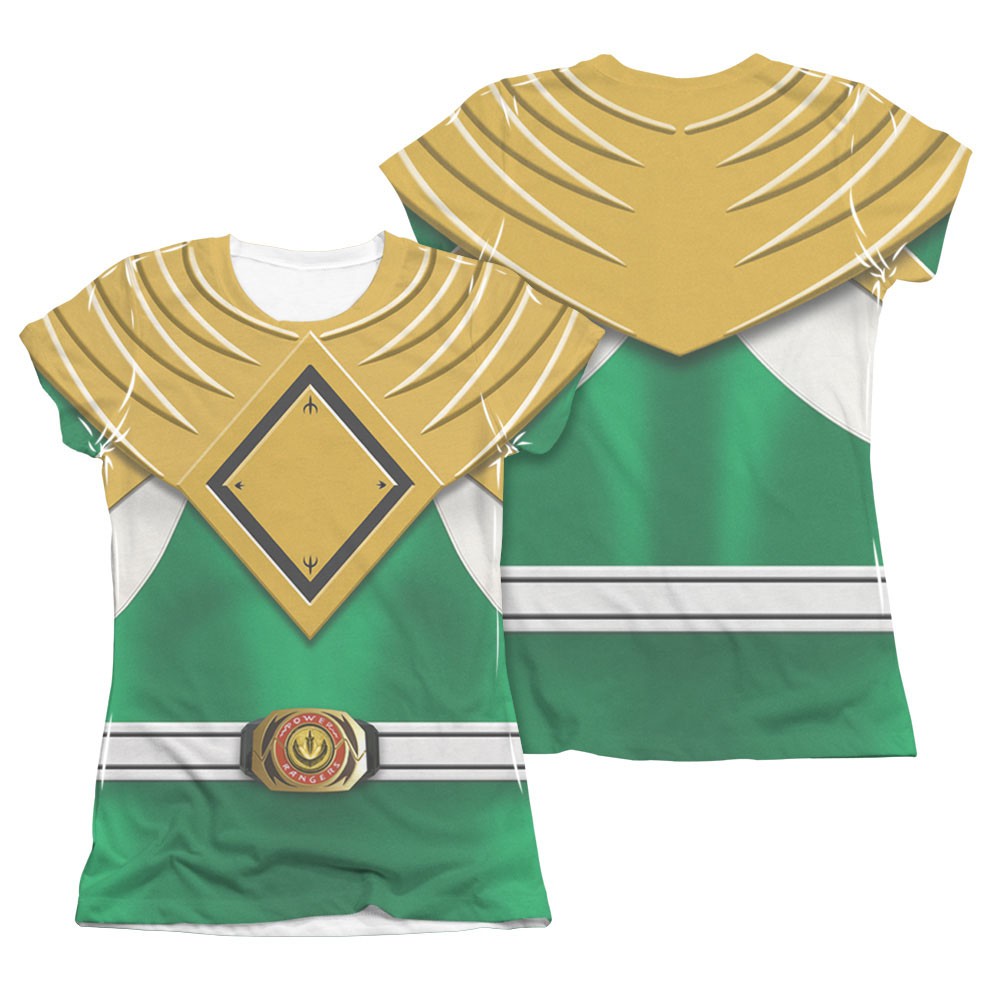 Power Rangers Emblem Costume Green Sublimation Juniors T-Shirt, Green