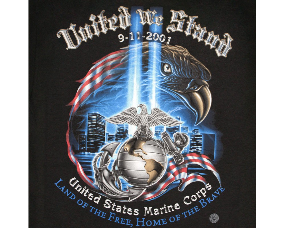 Patriotic USA United We Stand Marine Corps Blac Tee Shirt - image 2