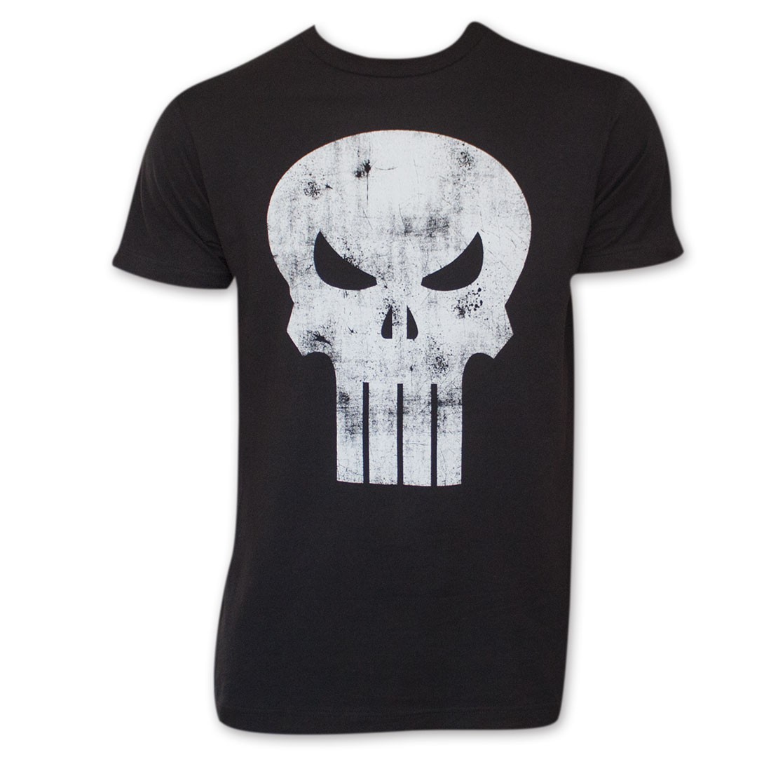 Black Distressed Punisher Skull Logo T-Shirt, Black