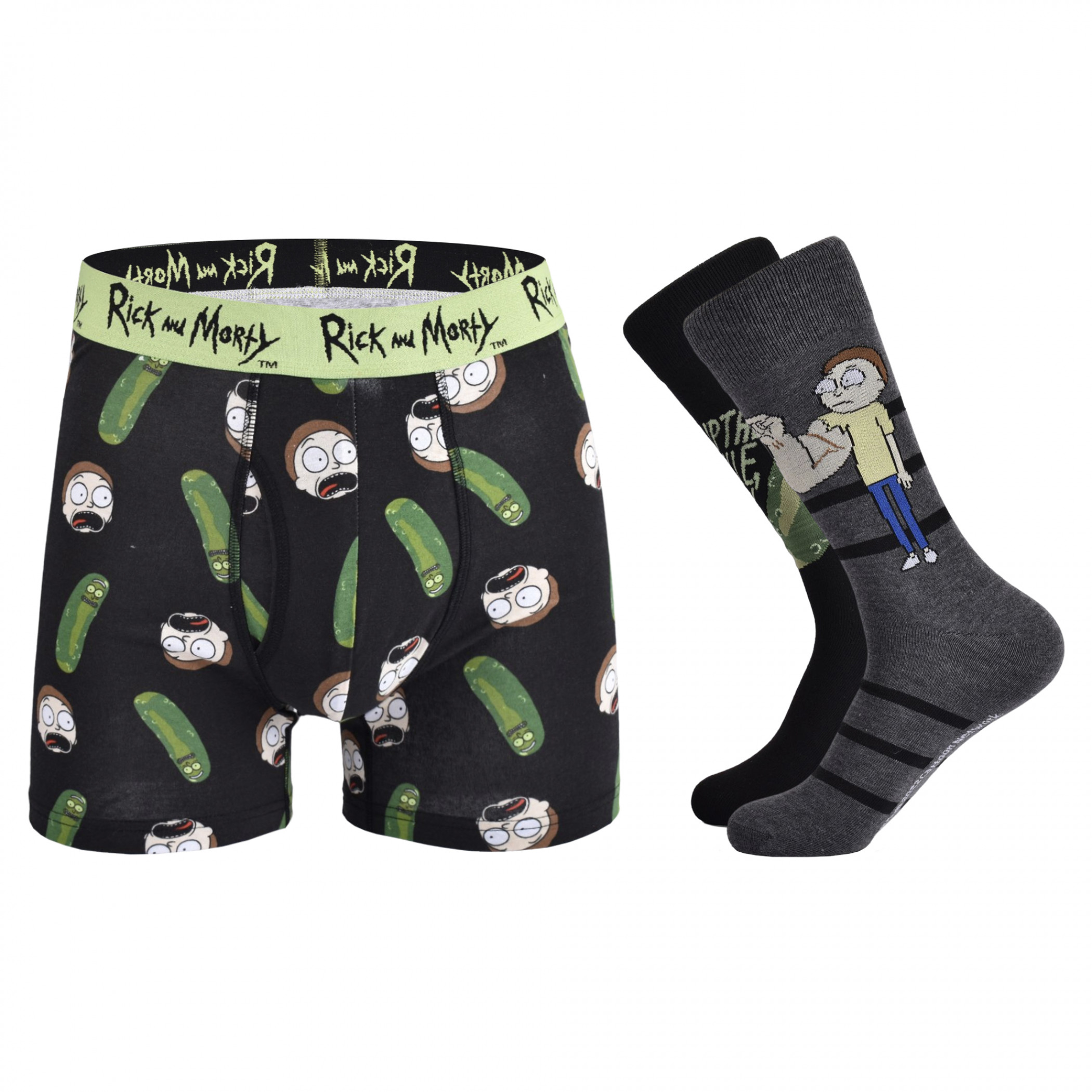 Rick and Morty Pickle Rick Underwear and Crew Socks Boxed Set, Multi-Color