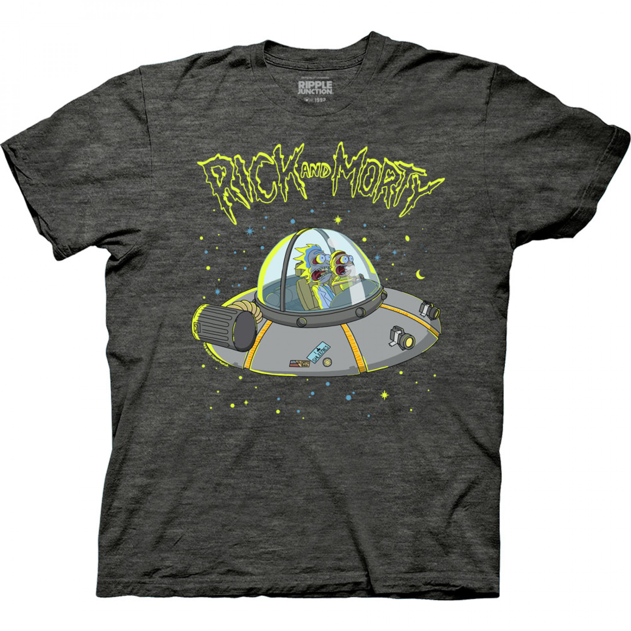 Rick and Morty Distorted Faces in Space Ship T-Shirt, Grey