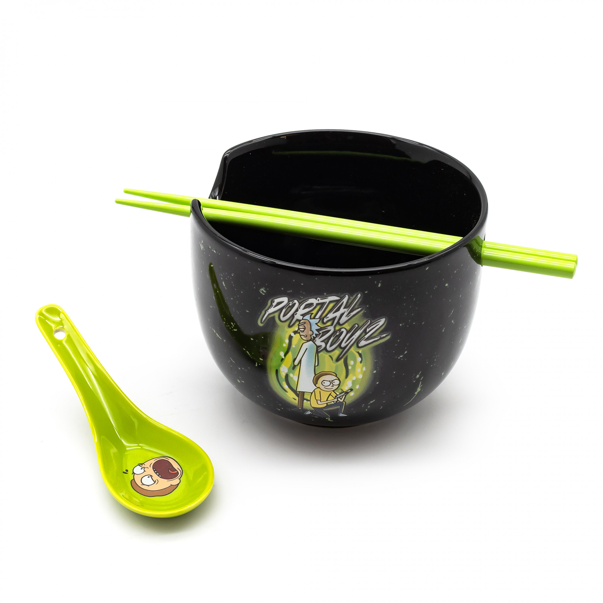 Rick And Morty Portal Boyz Ramen Bowl with Chopsticks and Spoon, Black