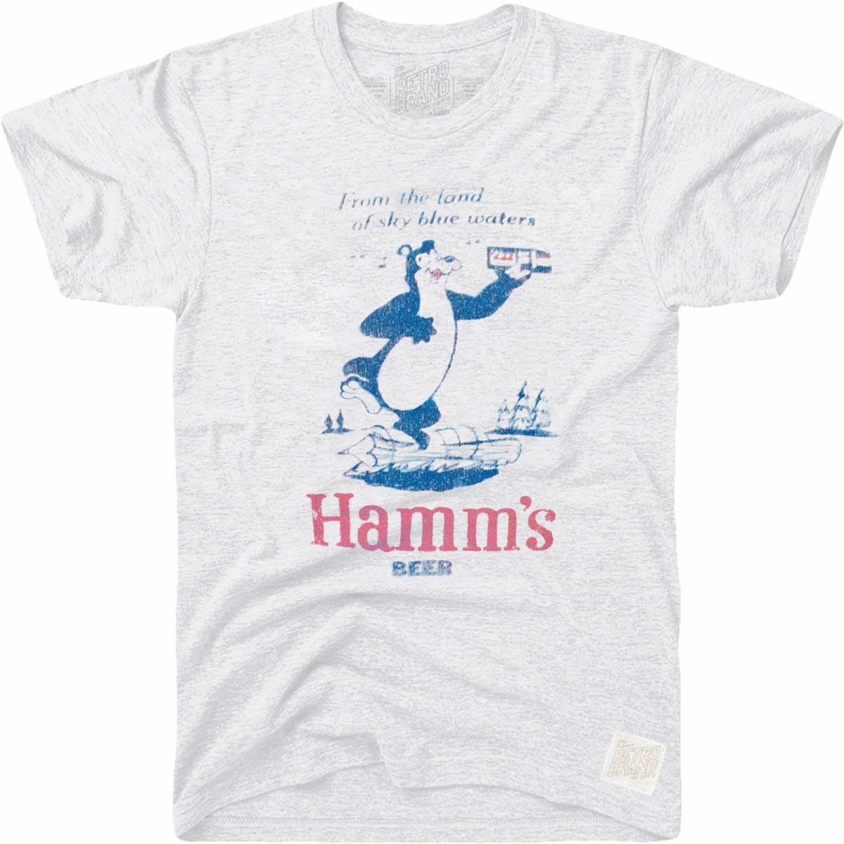 Retro Brand Hamm's Beer Land of Blue Waters Bear Men's Grey T-Shirt