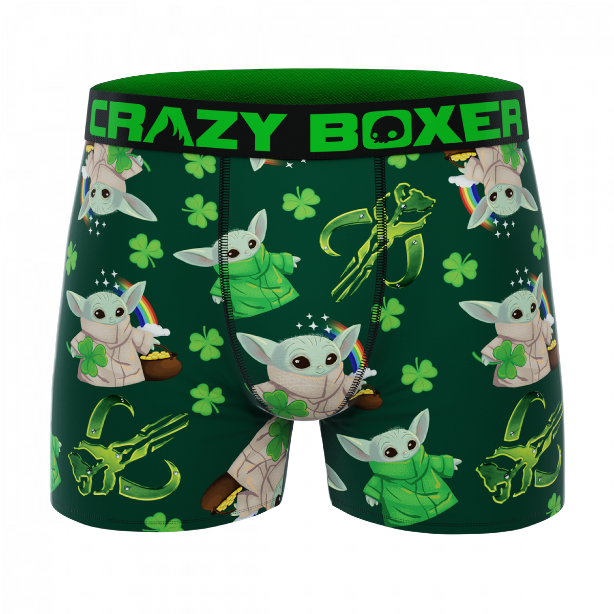 Star Wars The Mandalorian Grogu Saint Patrick's Men's Crazy Boxer Briefs, Multi-Color