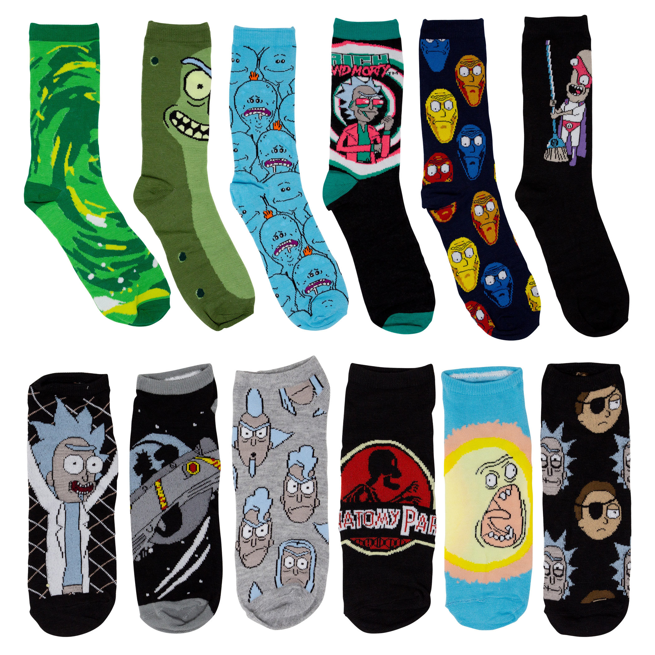 Rick and Morty 12-Pair Pack of Socks Gift Giving Box, Multi-Color