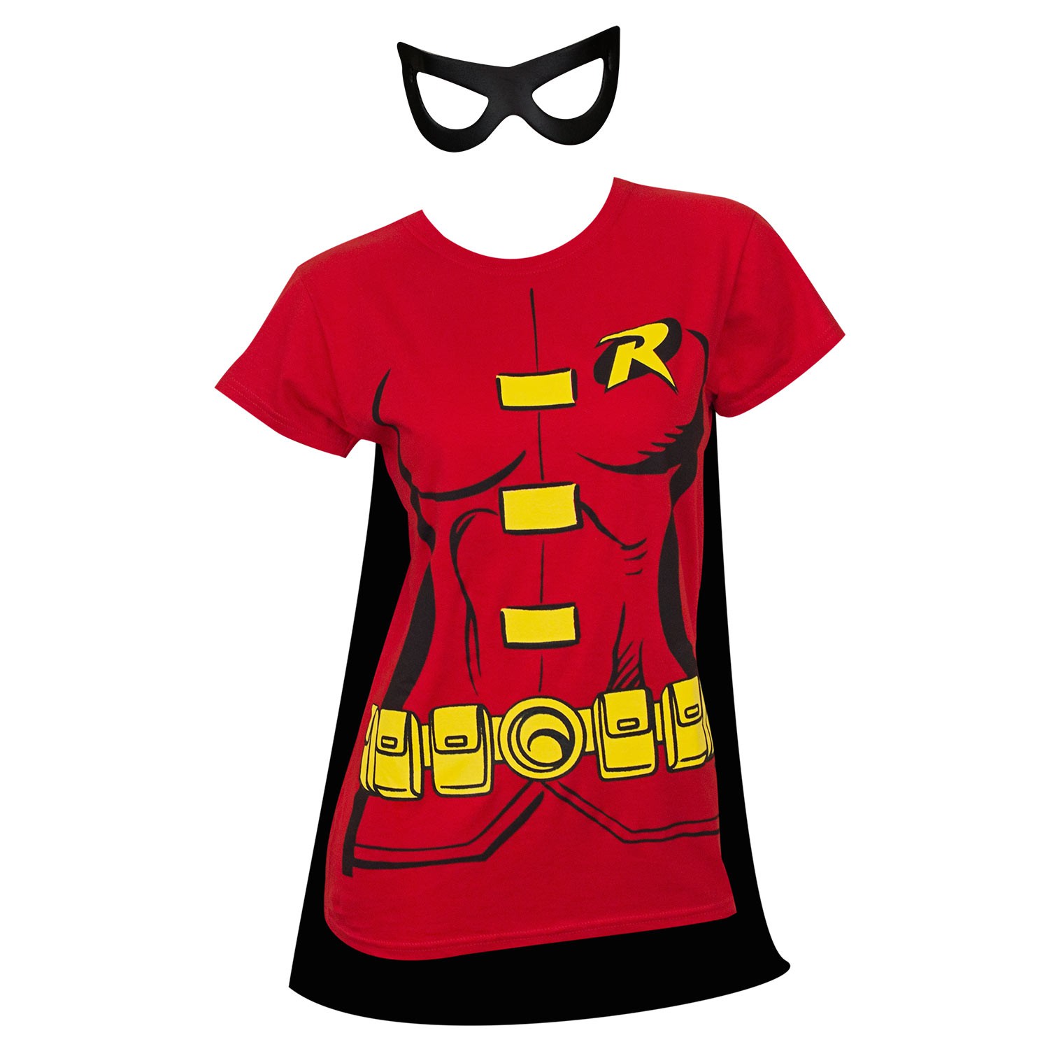 Robin Cape And Mask Women's Costume Tee Shirt, Red