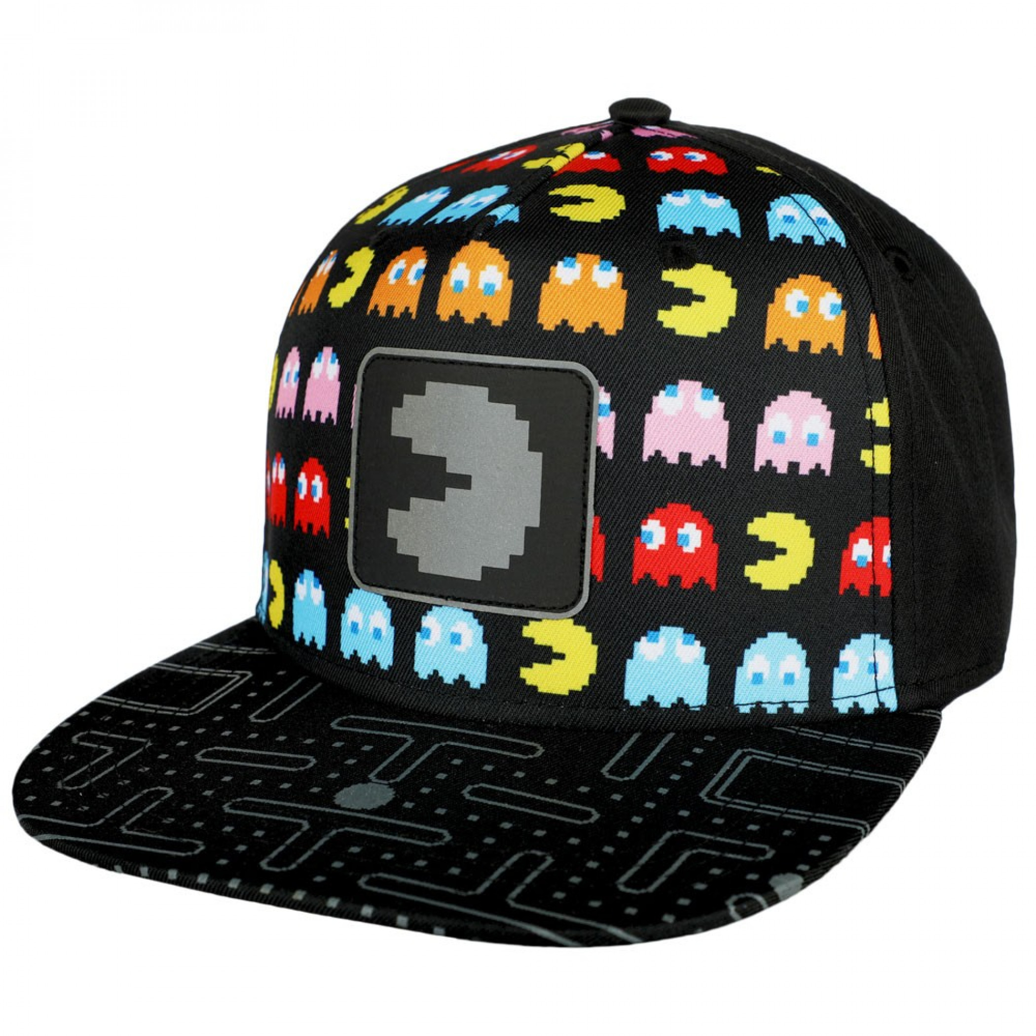 Pac-Man Nintendo All Over Front with Reflective Patch Youth Snapback Hat, Multi-Color