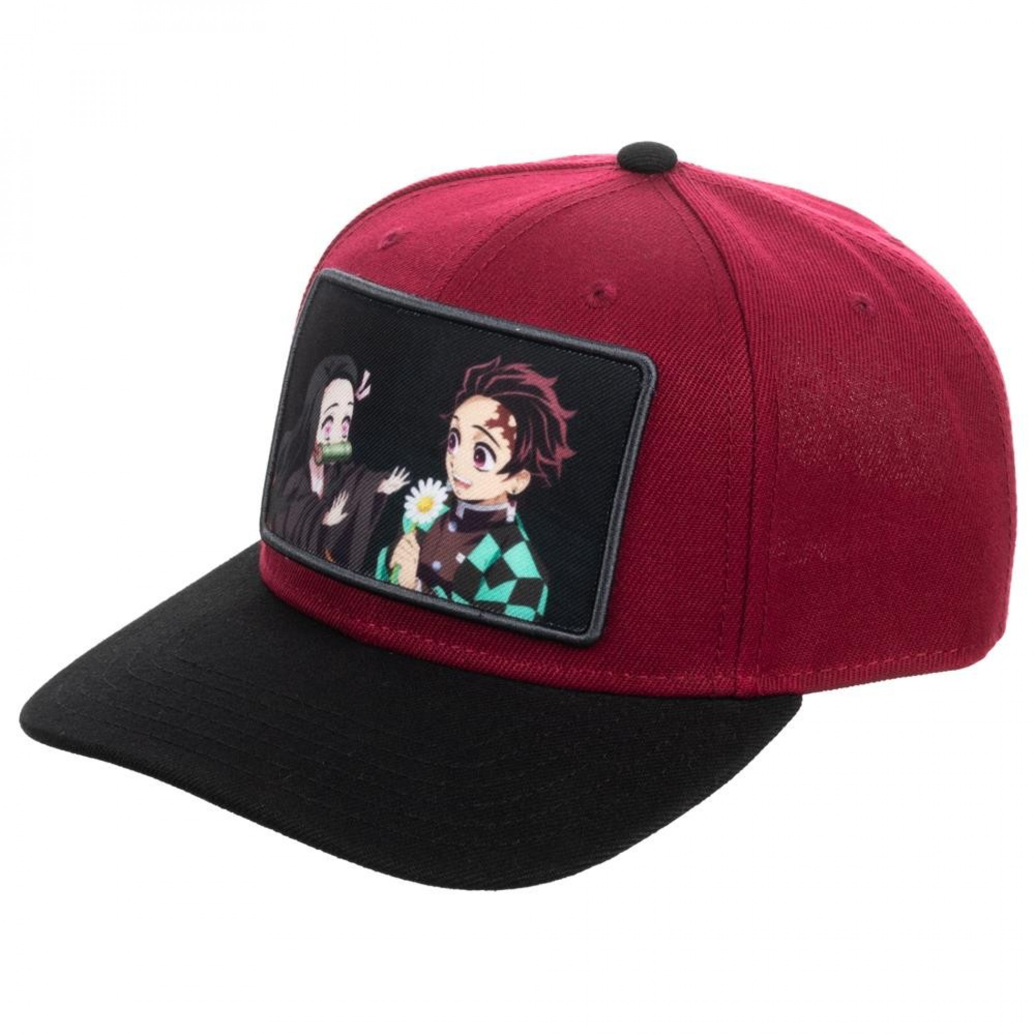 Demon Slayer Sublimated Patch Pre-Curved Snapback Hat, Red