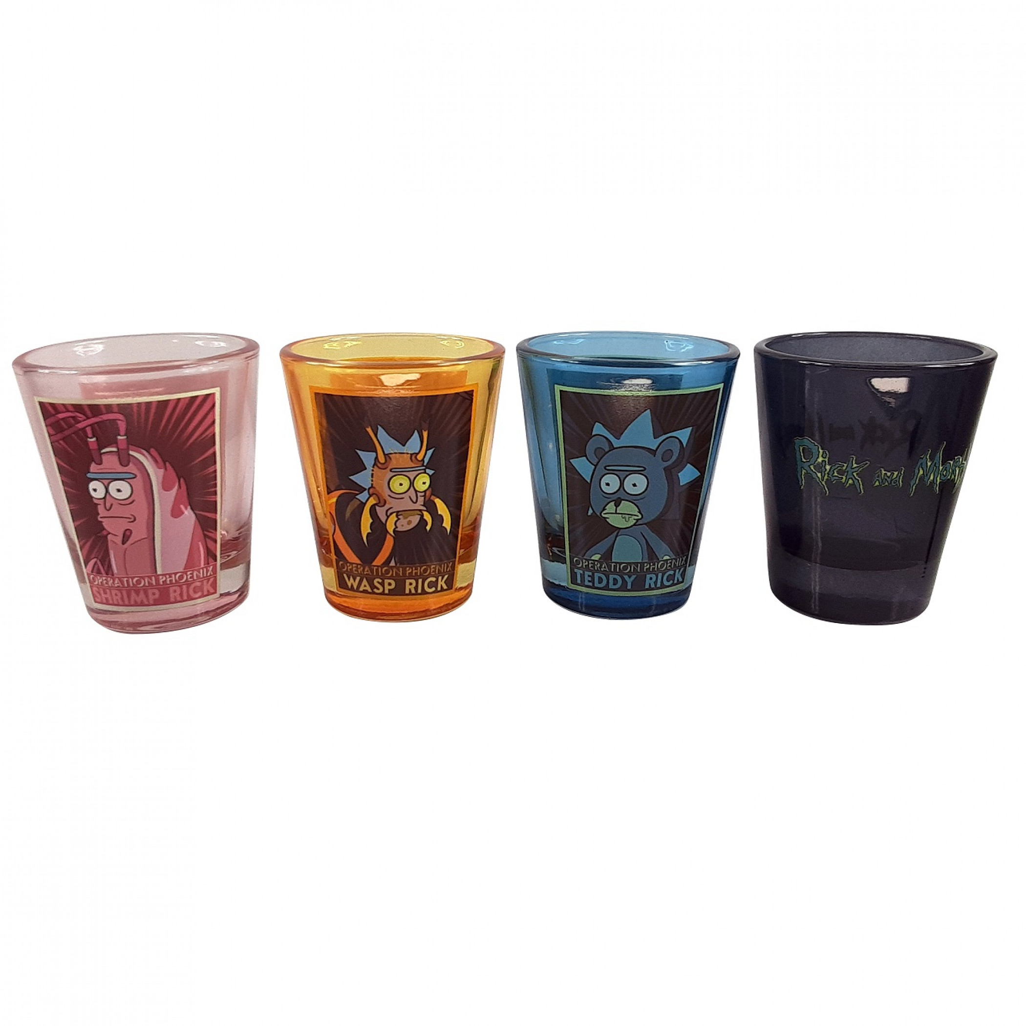 Rick and Morty Universal Ricks 4-Pack Set of Shot Glasses, Multi-Color