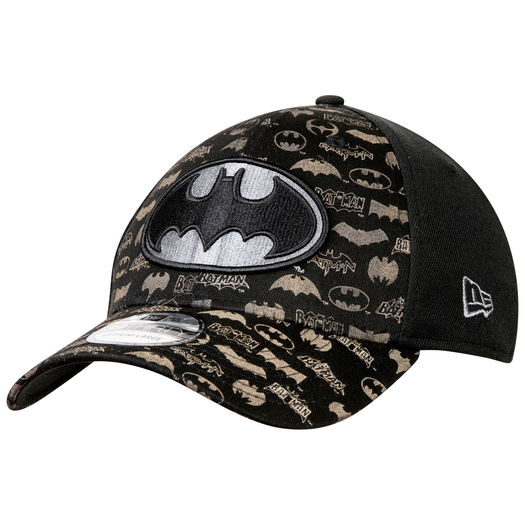 Batman New Era Laser Etched All Over Logos 39Thirty Hat, Black