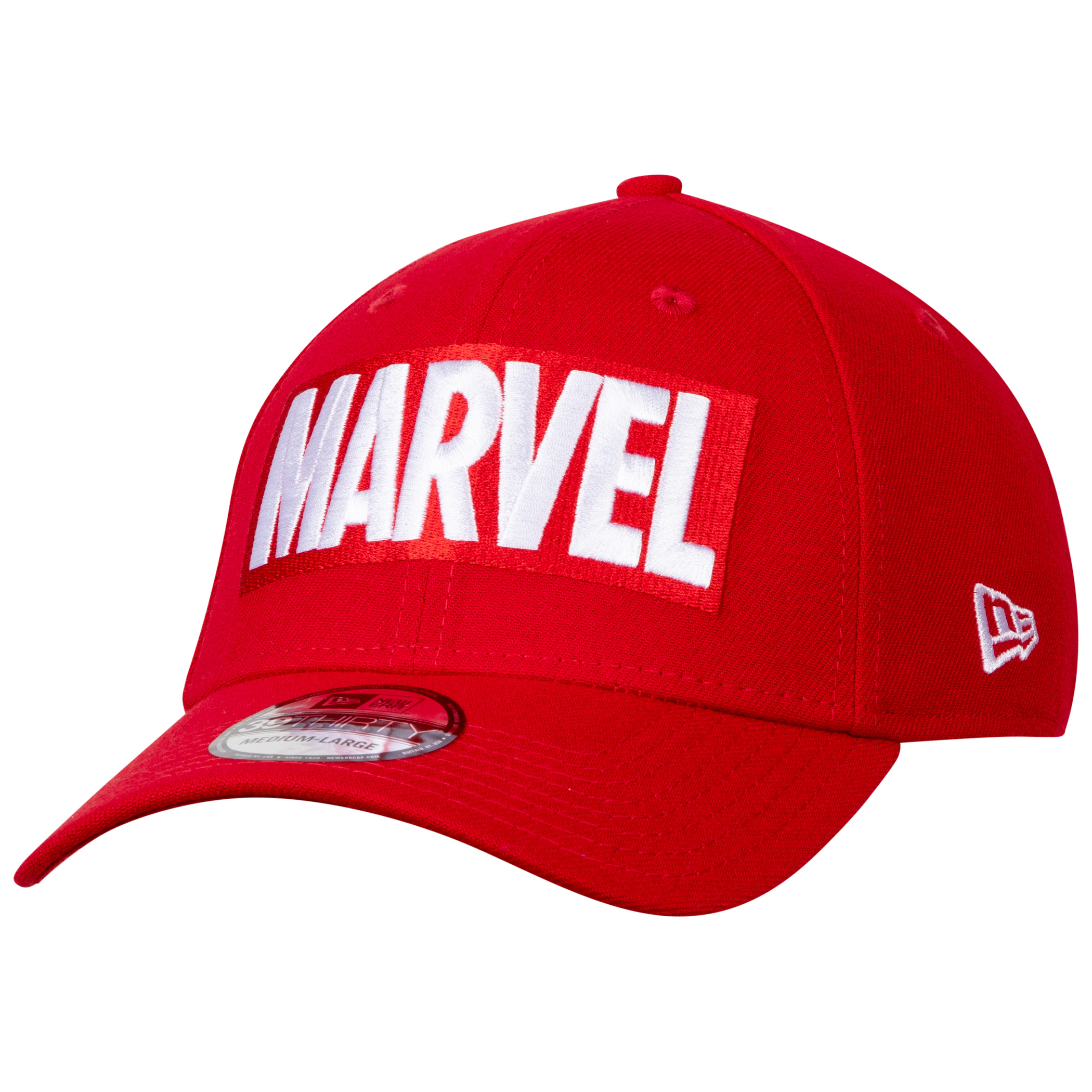 Marvel Brand Logo RED Label New Era 39Thirty Fitted Hat, Red