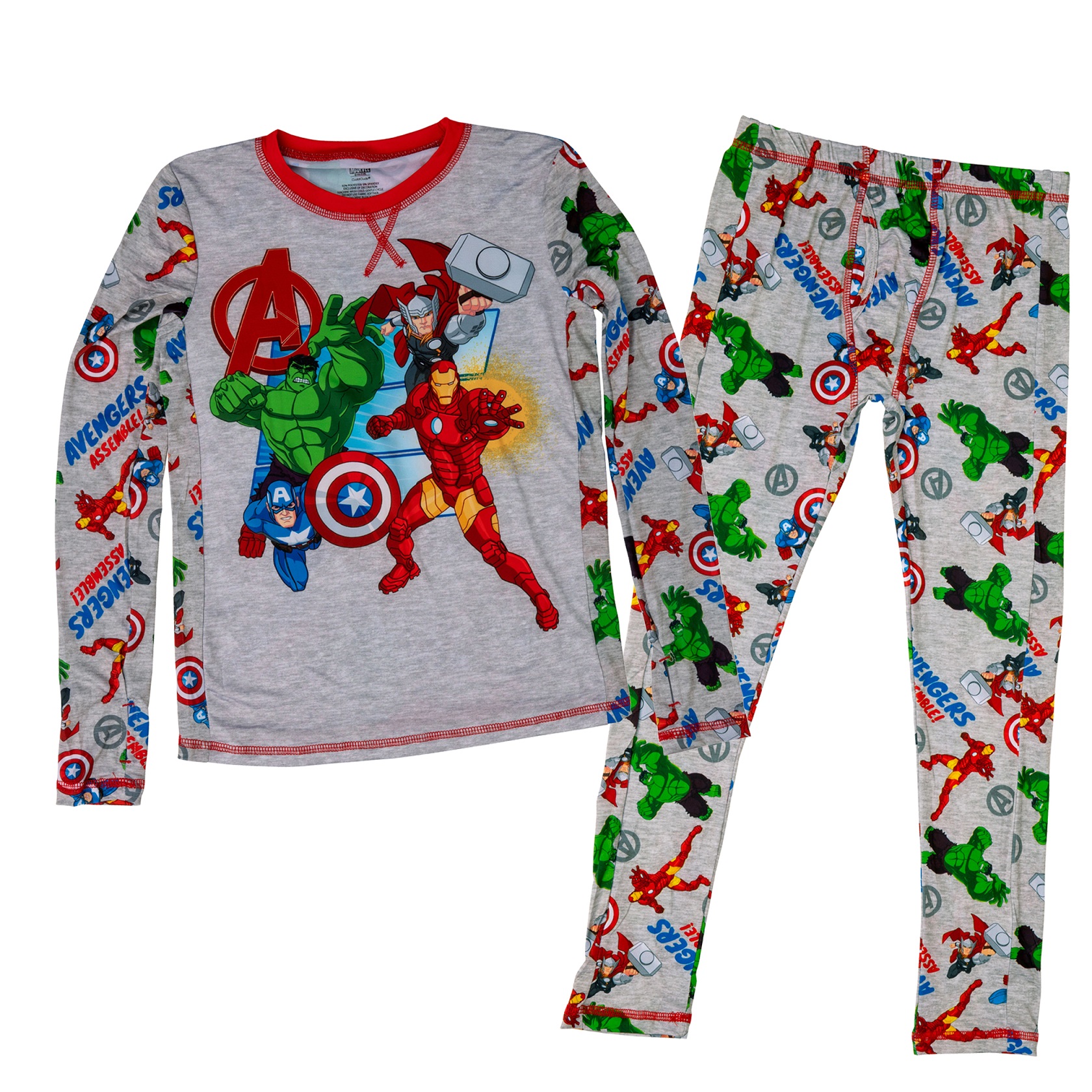 Avengers Characters All Over Print 2-Piece Youth Grey Pajama Set, Multi-Color