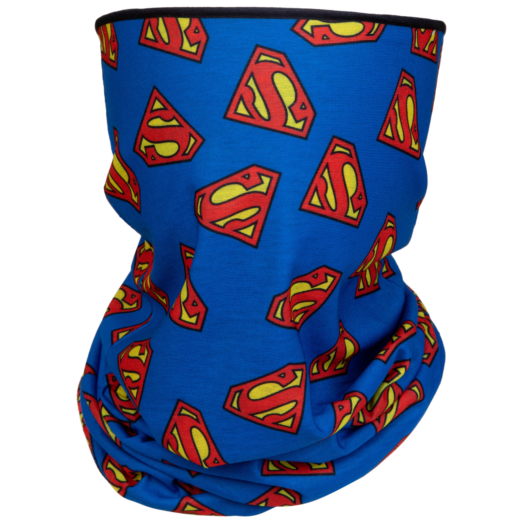 Superman Stacked Logos Full Face Mask Gaiter Tubular Bandana, Blue