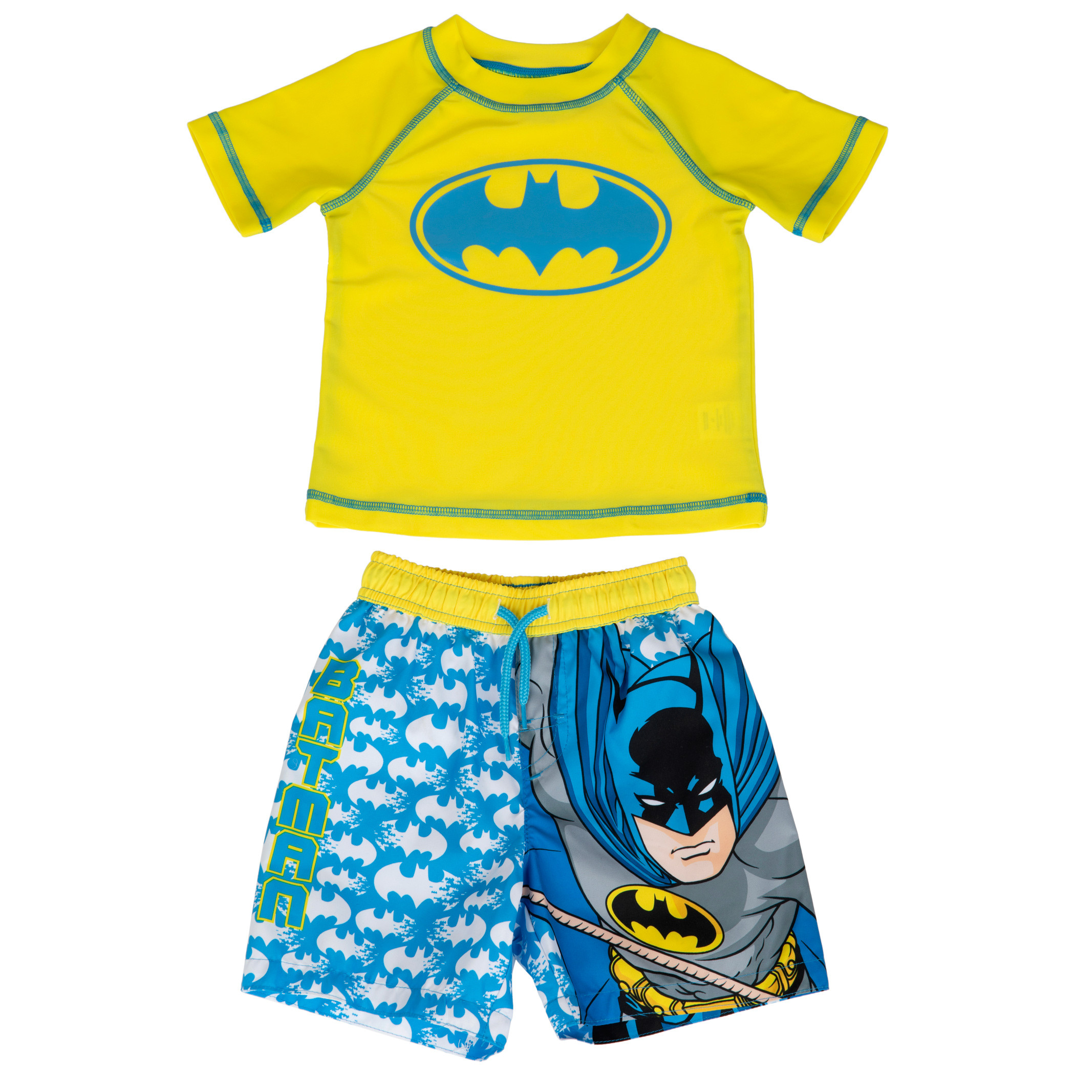 Batman The Dark Knight Toddler Swim Trunks and Rashguard Set, Yellow