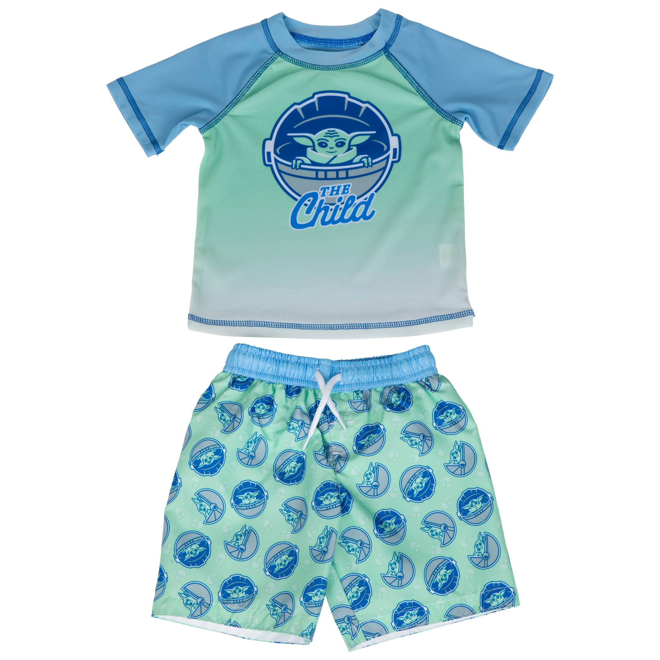 Star Wars The Mandalorian The Child Toddler Swim Trunks and Rashguard Set, Multi-Color