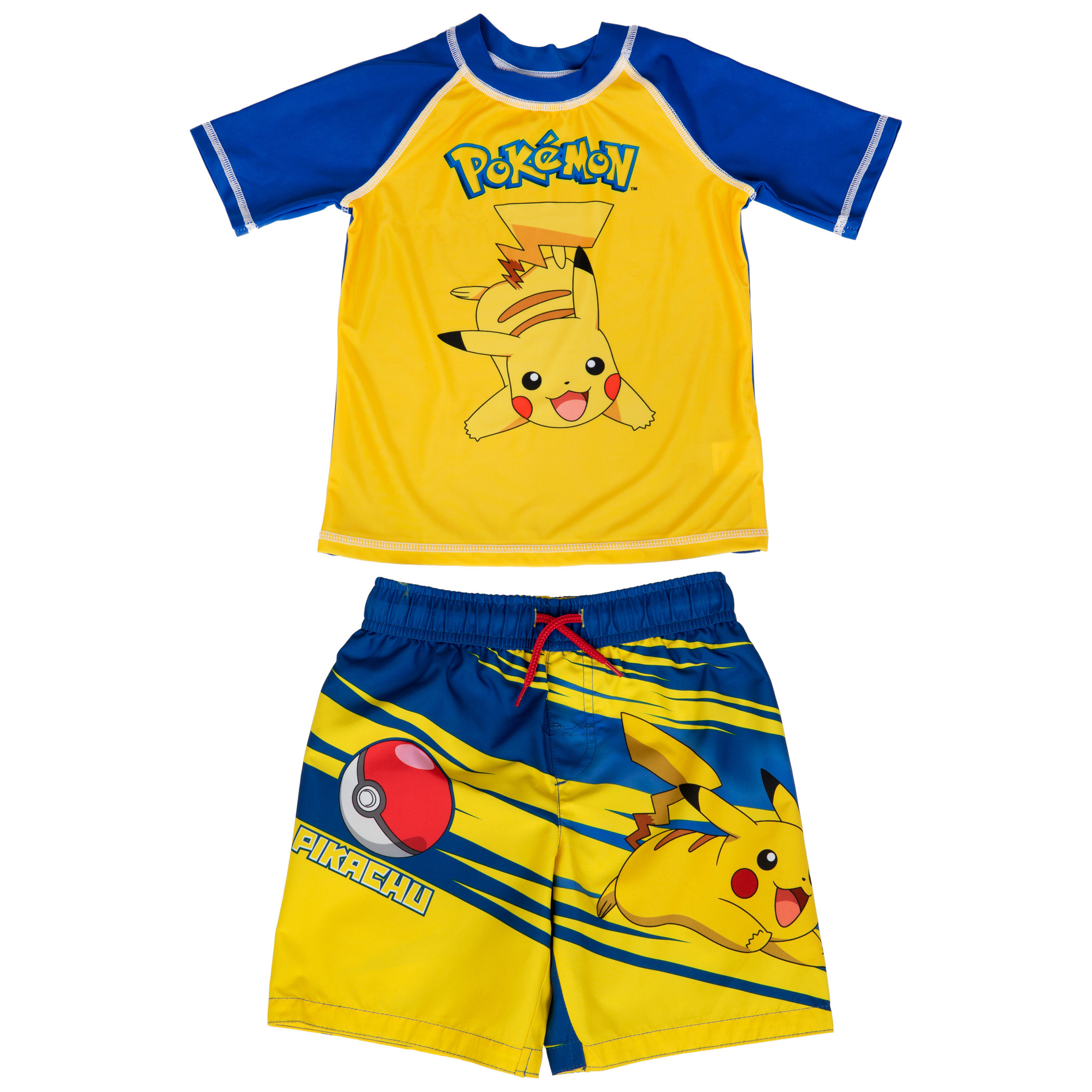 Pokemon Pikachu Character Youth Swim Trunks and Rashguard Set, Yellow