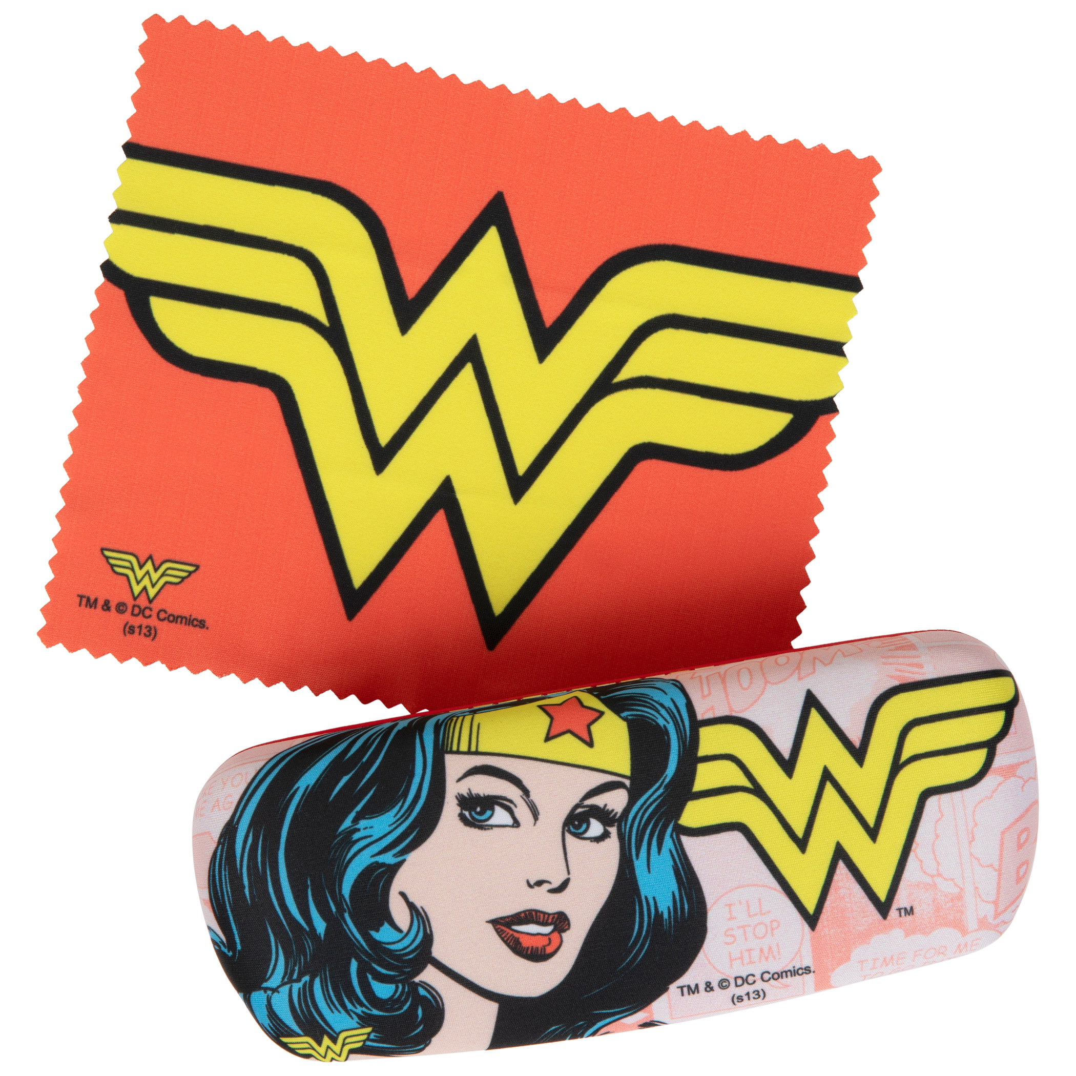 Wonder Woman Symbol and Character Glasses Case with Cleaning Cloth, Multi-Color