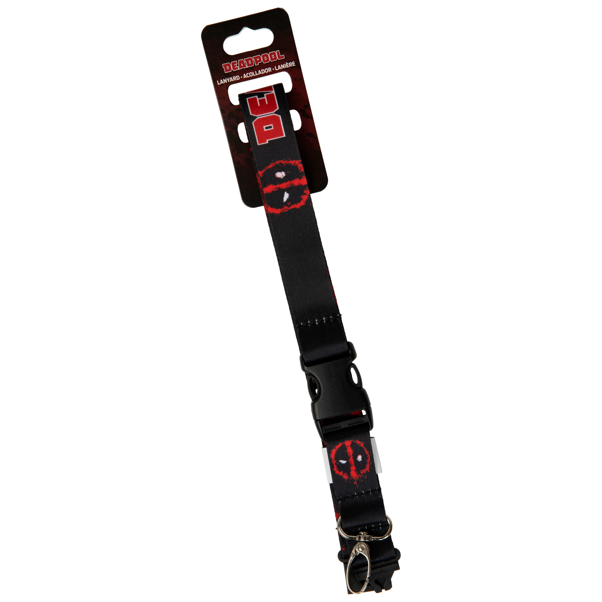 Marvel Deadpool Splatter Face Symbol and Text Lanyard, Red