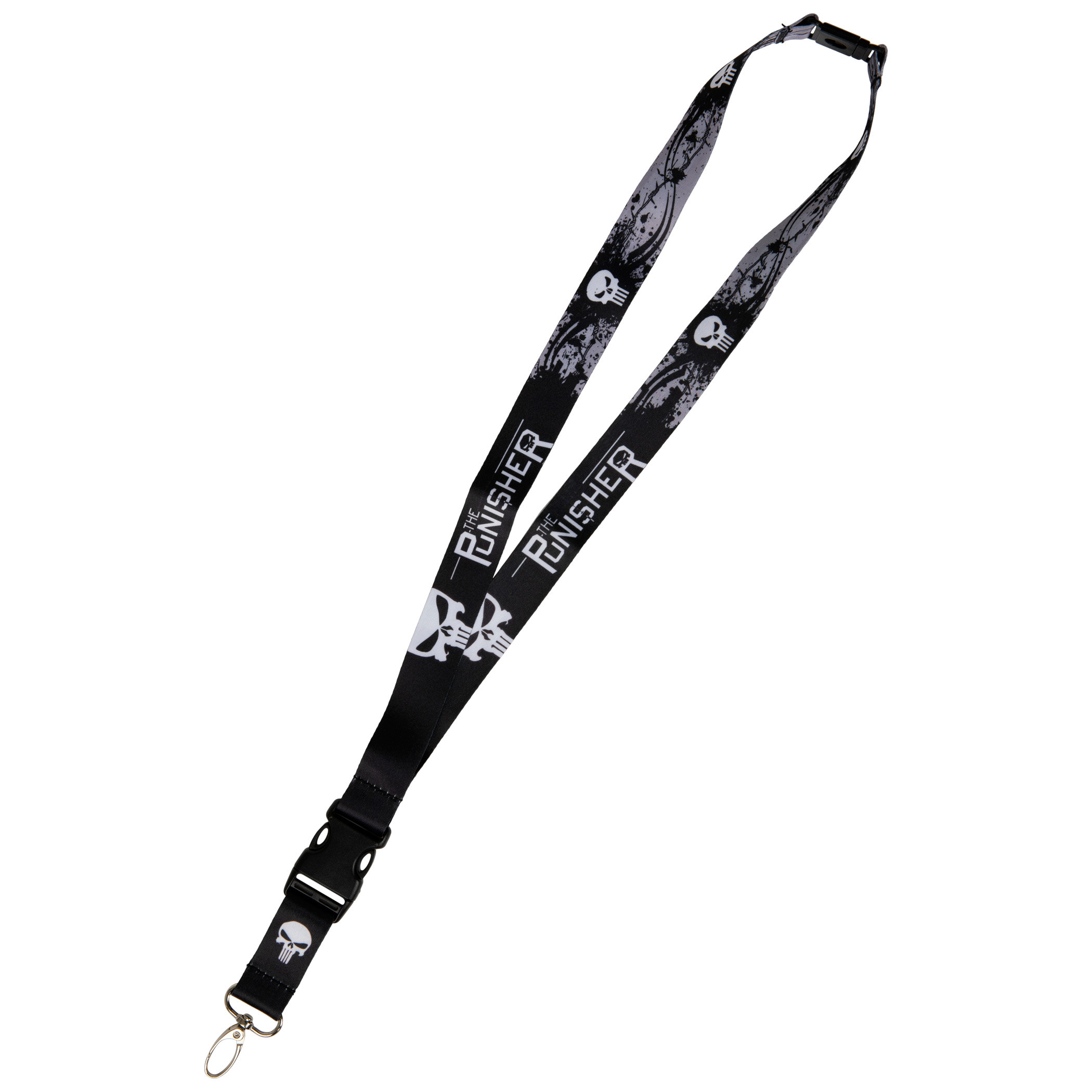 Marvel The Punisher Skull Symbol and Text Lanyard, Black
