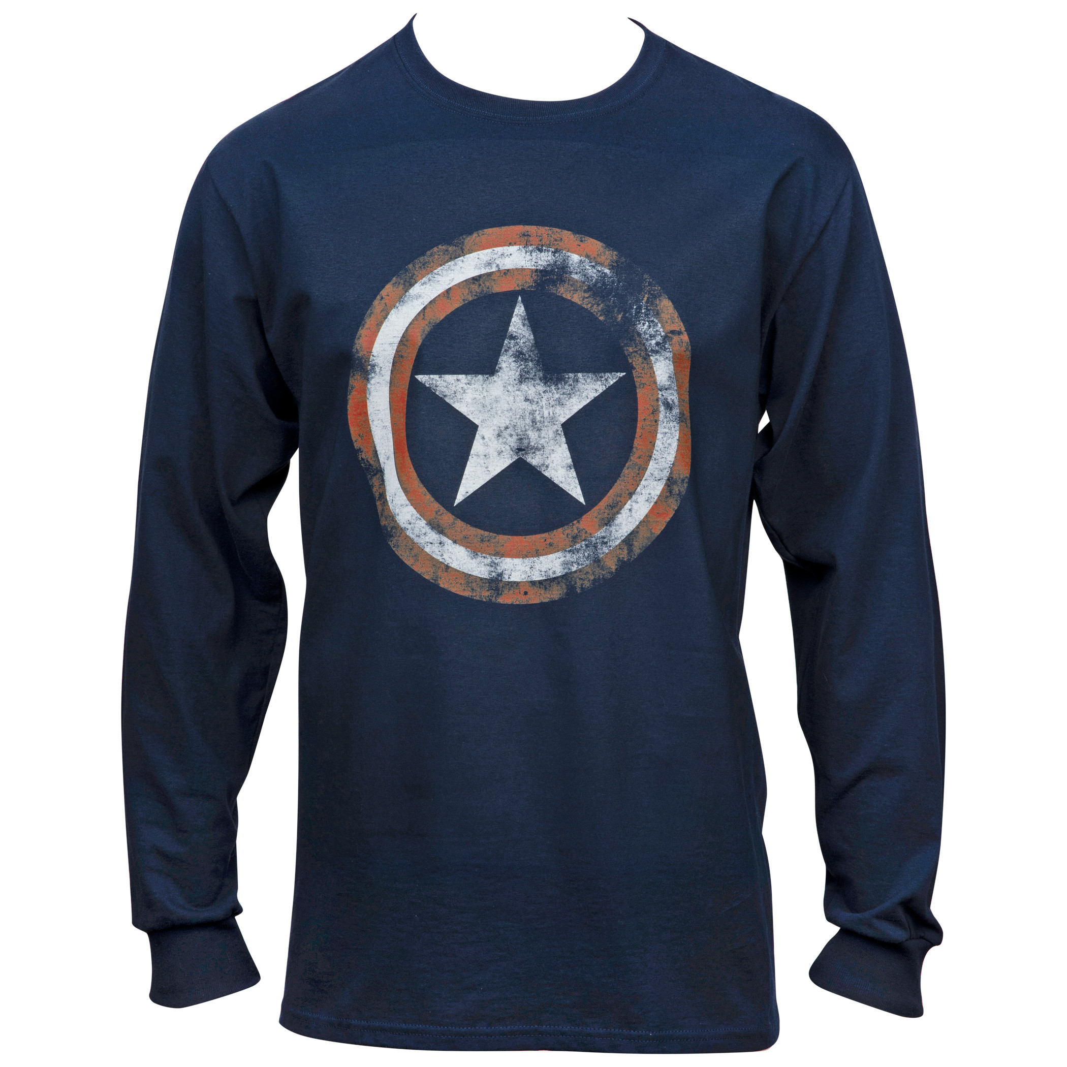 Captain America Navy Distressed Long Sleeve T-Shirt, Blue