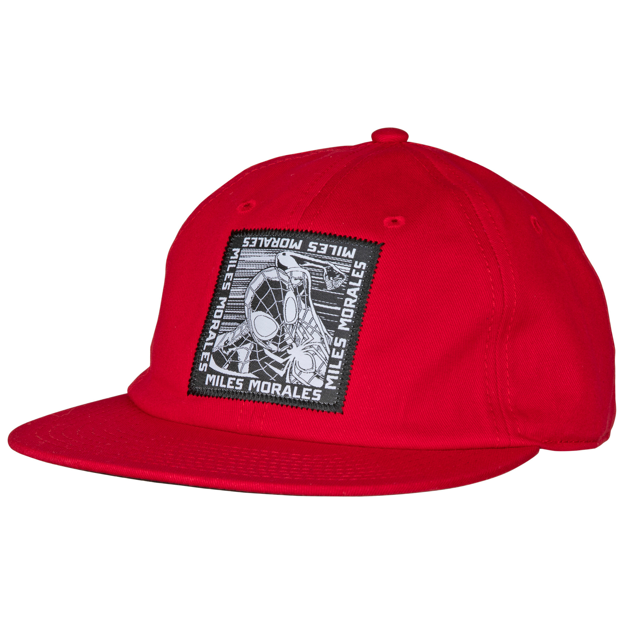 Marvel Spider-Man Miles Morales Woven Patch Slouch Flatbill Hat, Red