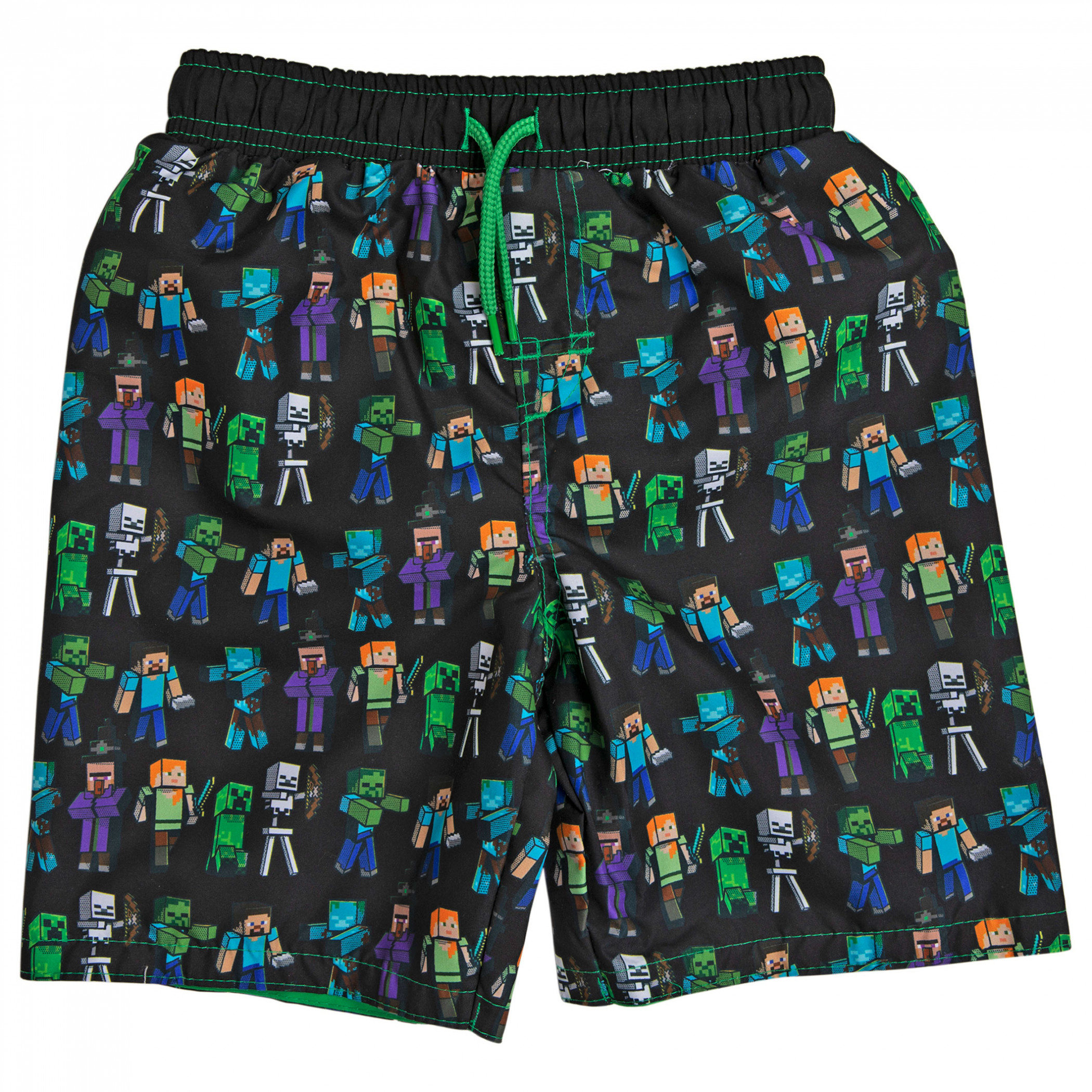 Minecraft Creeper and Characters All Over Print Youth Swim Trunks, Multi-Color
