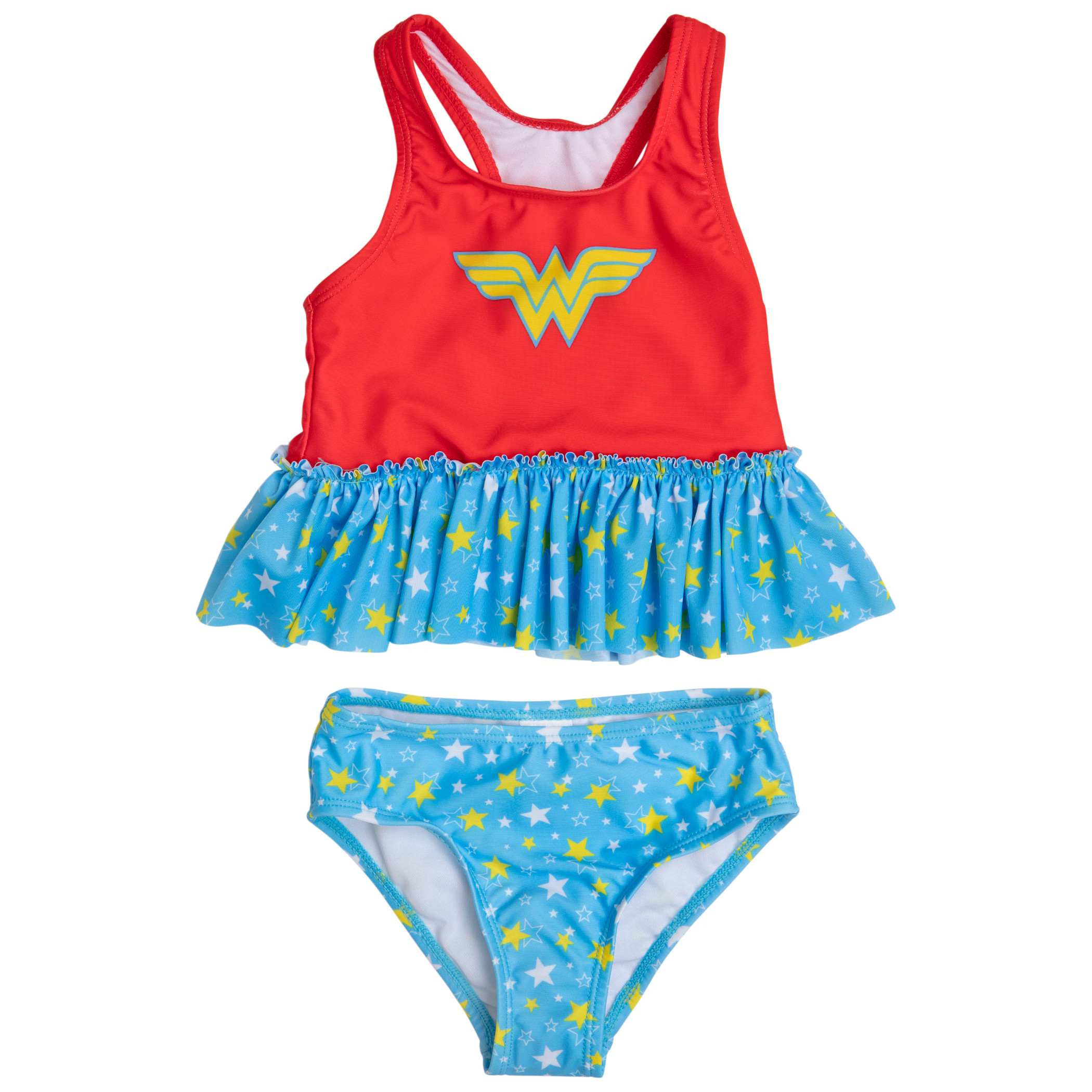 Wonder Woman Symbol and Stars Toddler Tankini Set Swimsuit, Red