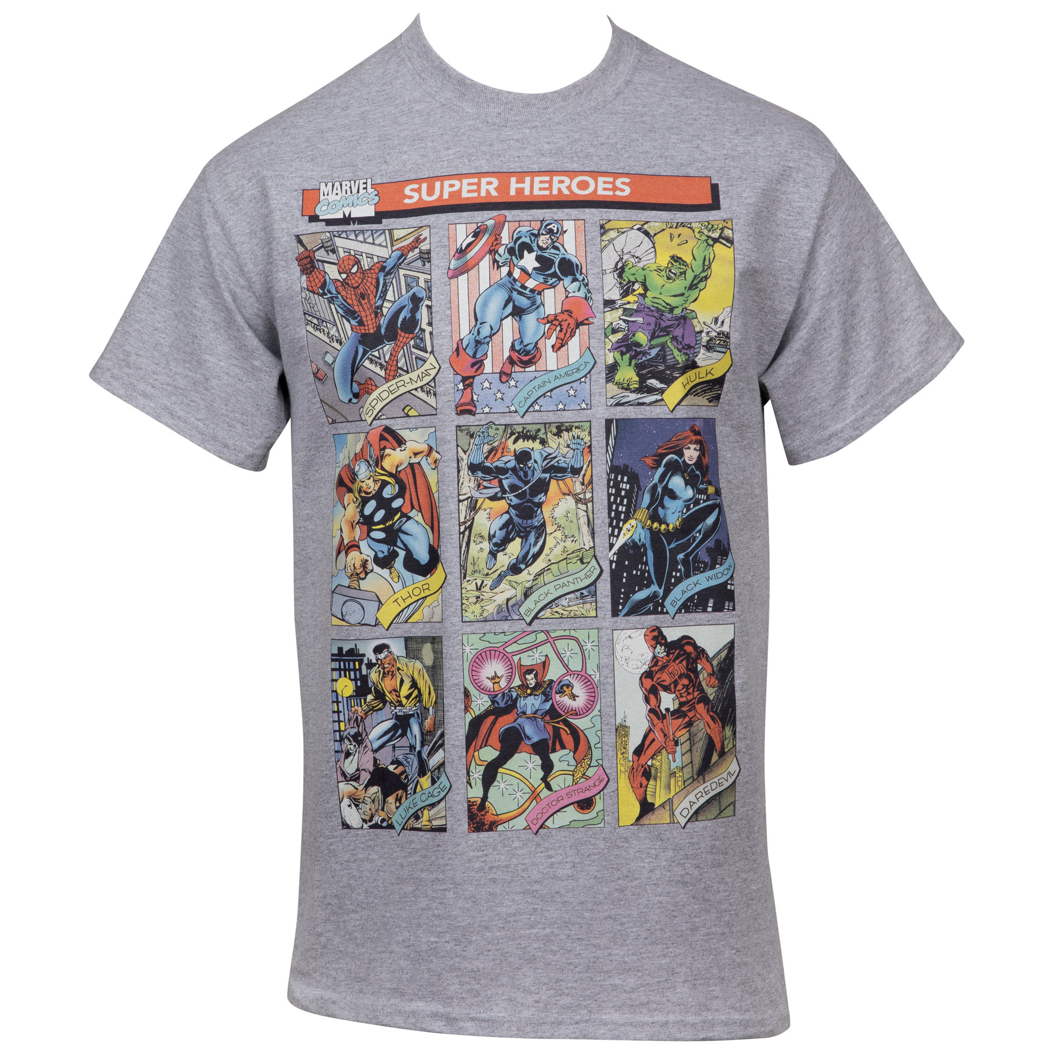 Marvel The Avengers Hero Trading Card Images T-shirt, Grey