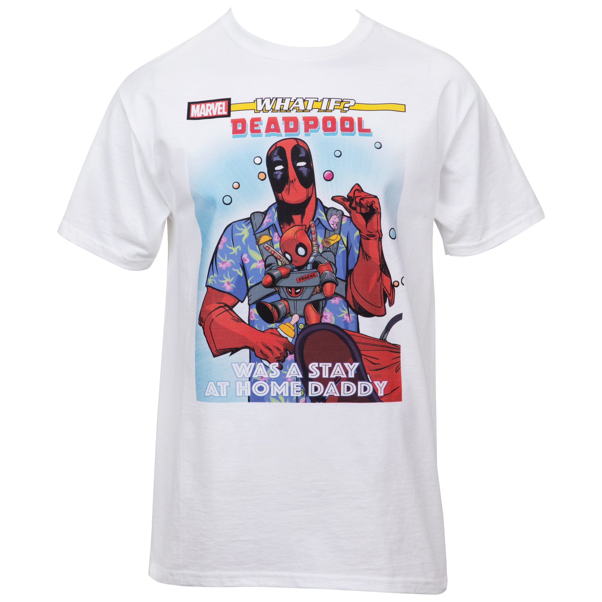 Marvel What If Deadpool Was A Dad Comic Cover Image T-shirt, White