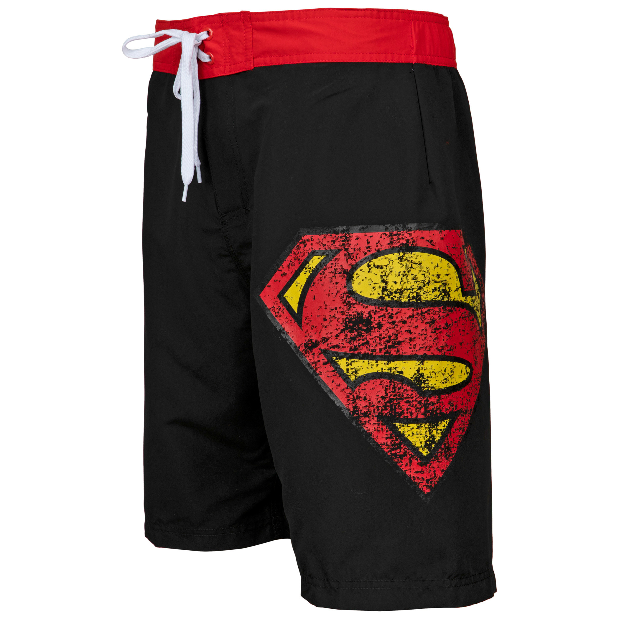Superman Symbol Black Swim Board Shorts, Blue