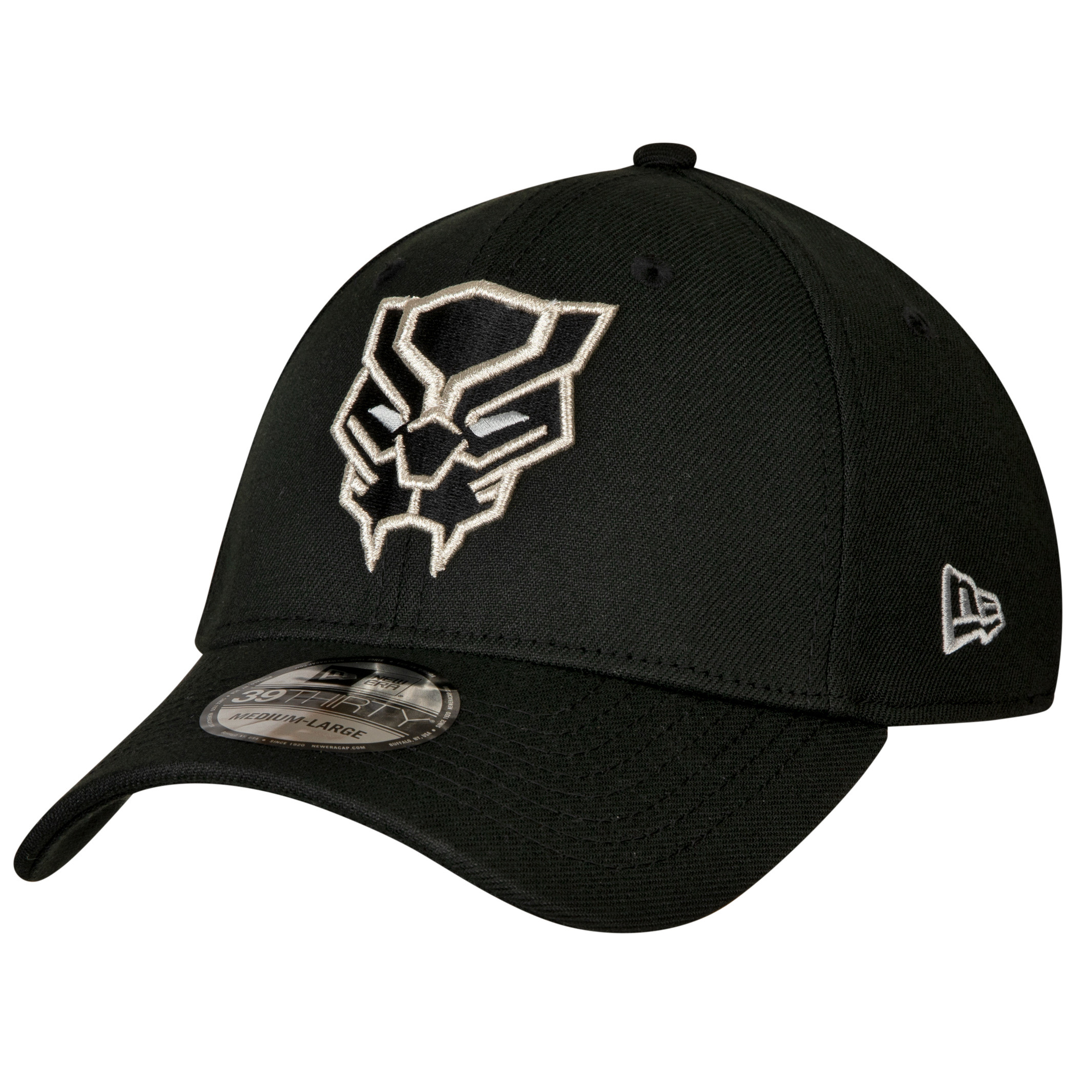 Black Panther Face Symbol Color Block New Era 39Thirty Fitted Hat, Black